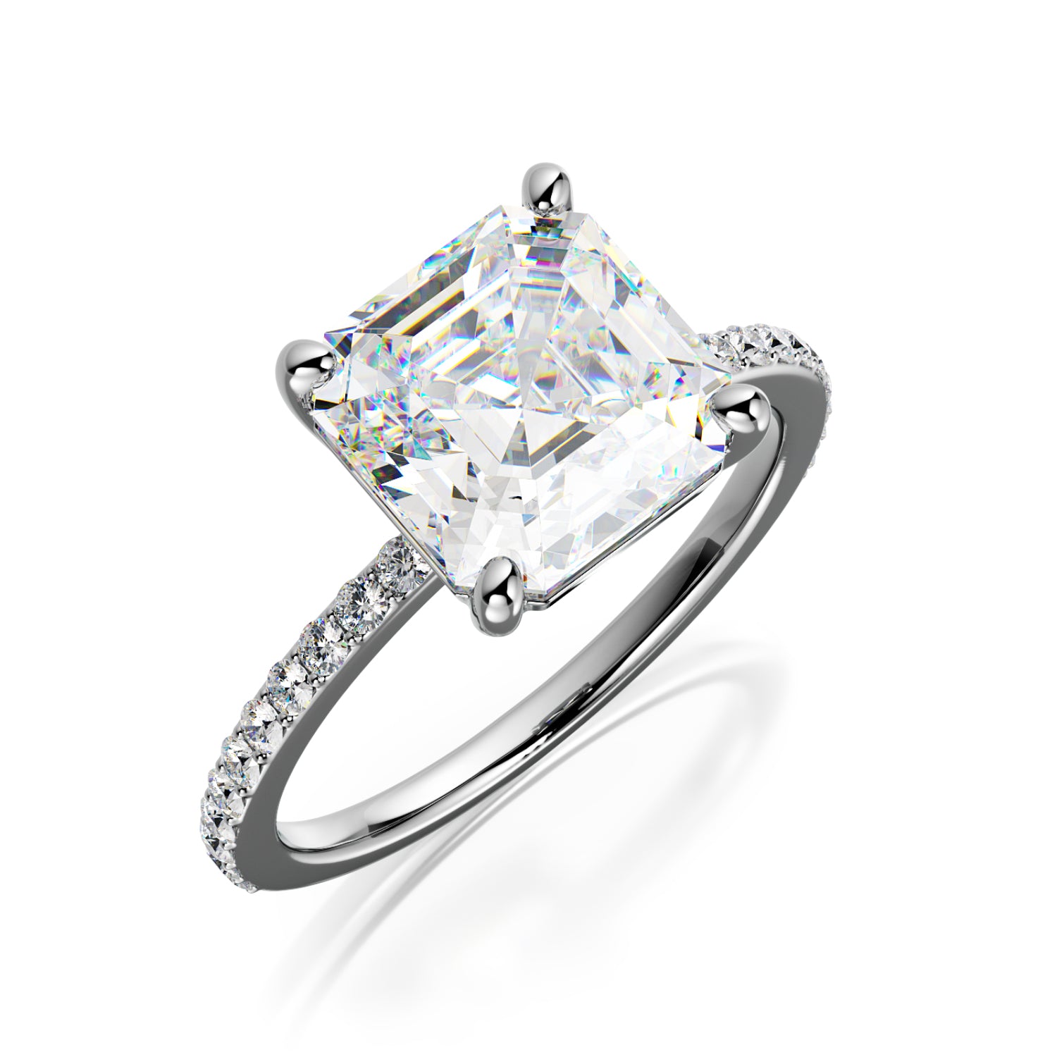 Accent Diamonds Natural Asscher Cut Diamond Engagement Ring