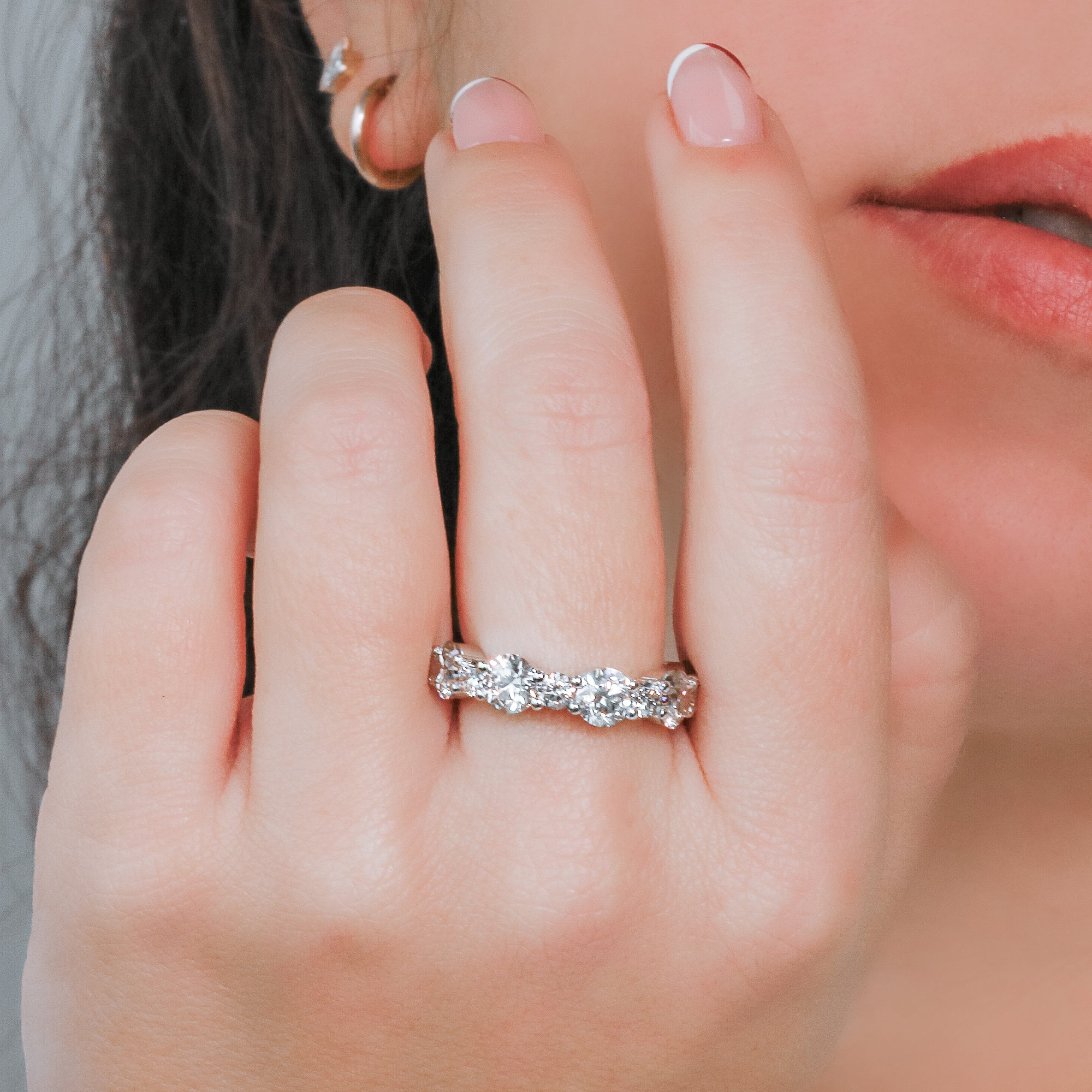 Half Eternity Natural Round cut Diamond Wedding Band
