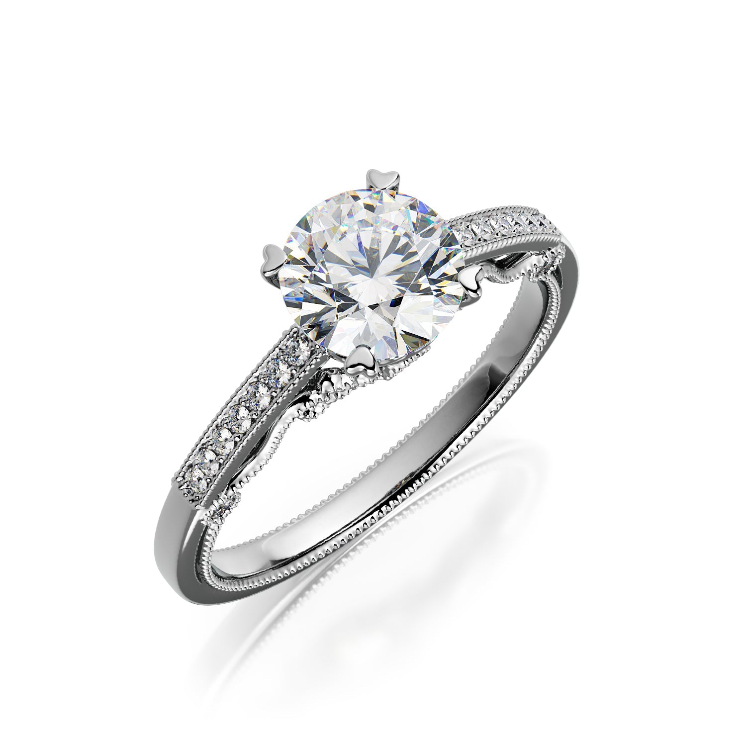 Fos - Accent Diamonds Natural Round Cut Diamond Engagement Ring