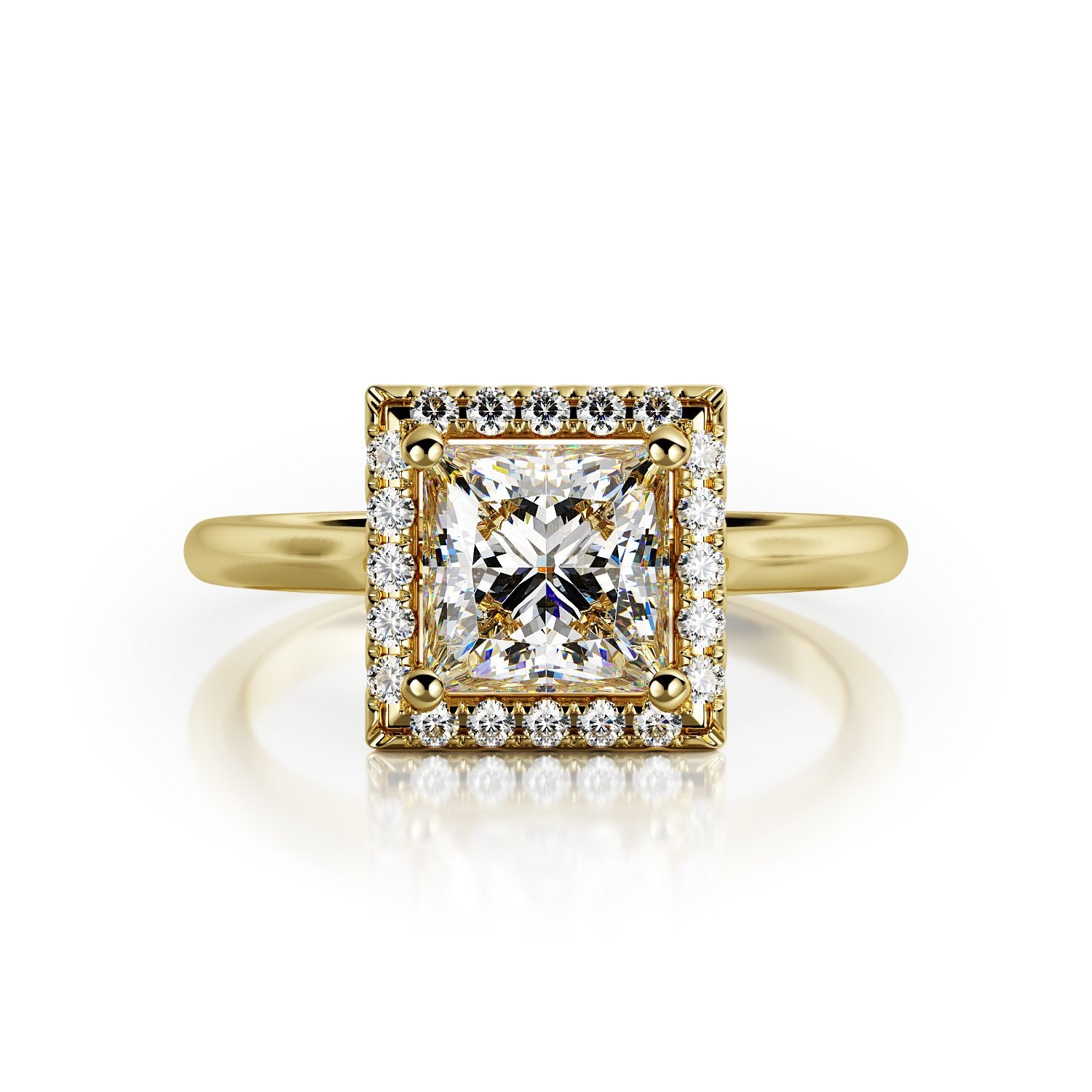 Halo Rounded Band Natural Princess Cut Diamond Engagement Ring