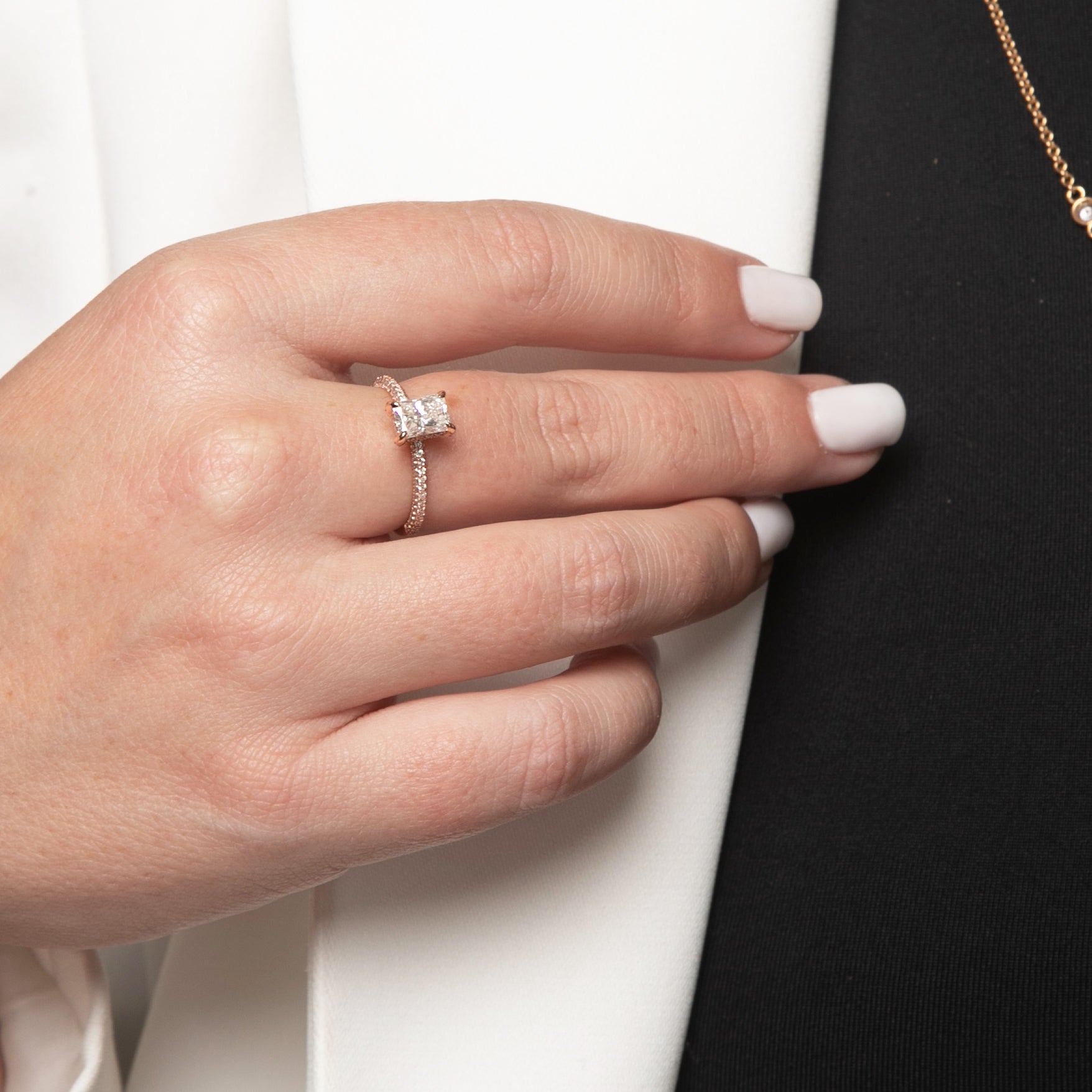 Accent Diamonds Natural Radiant  Diamond Engagement Ring