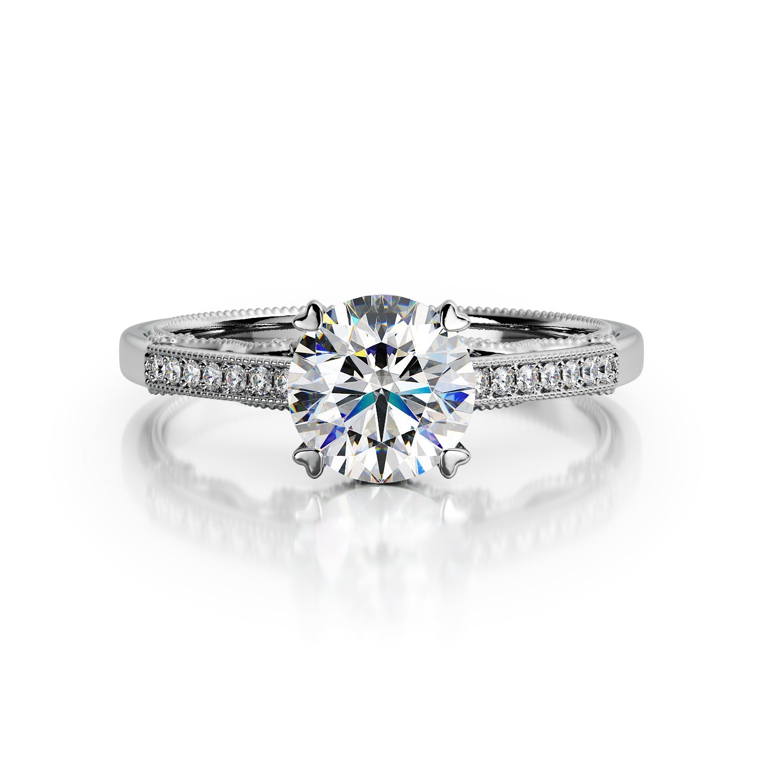Flashing Lights - Accent Diamonds Natural Round Cut Diamond Engagement Ring