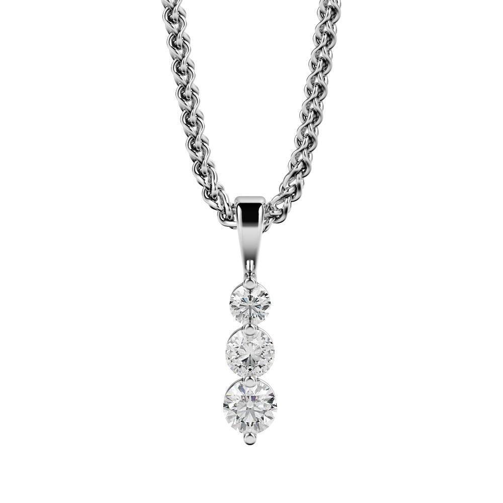 Natural Diamond 3-stone Pendant with a White Necklace