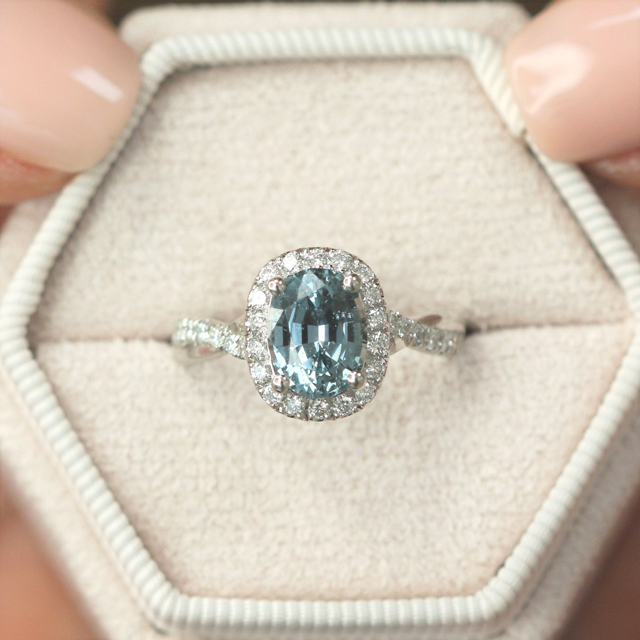 Translucent - Decorative shank Natural Oval Sapphire Engagement Ring