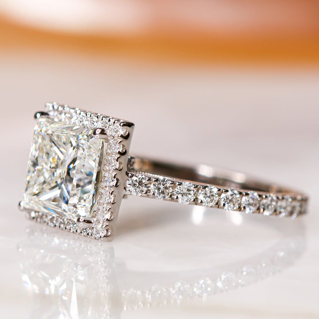 Square Natural Princess Cut  Diamond Engagement Ring
