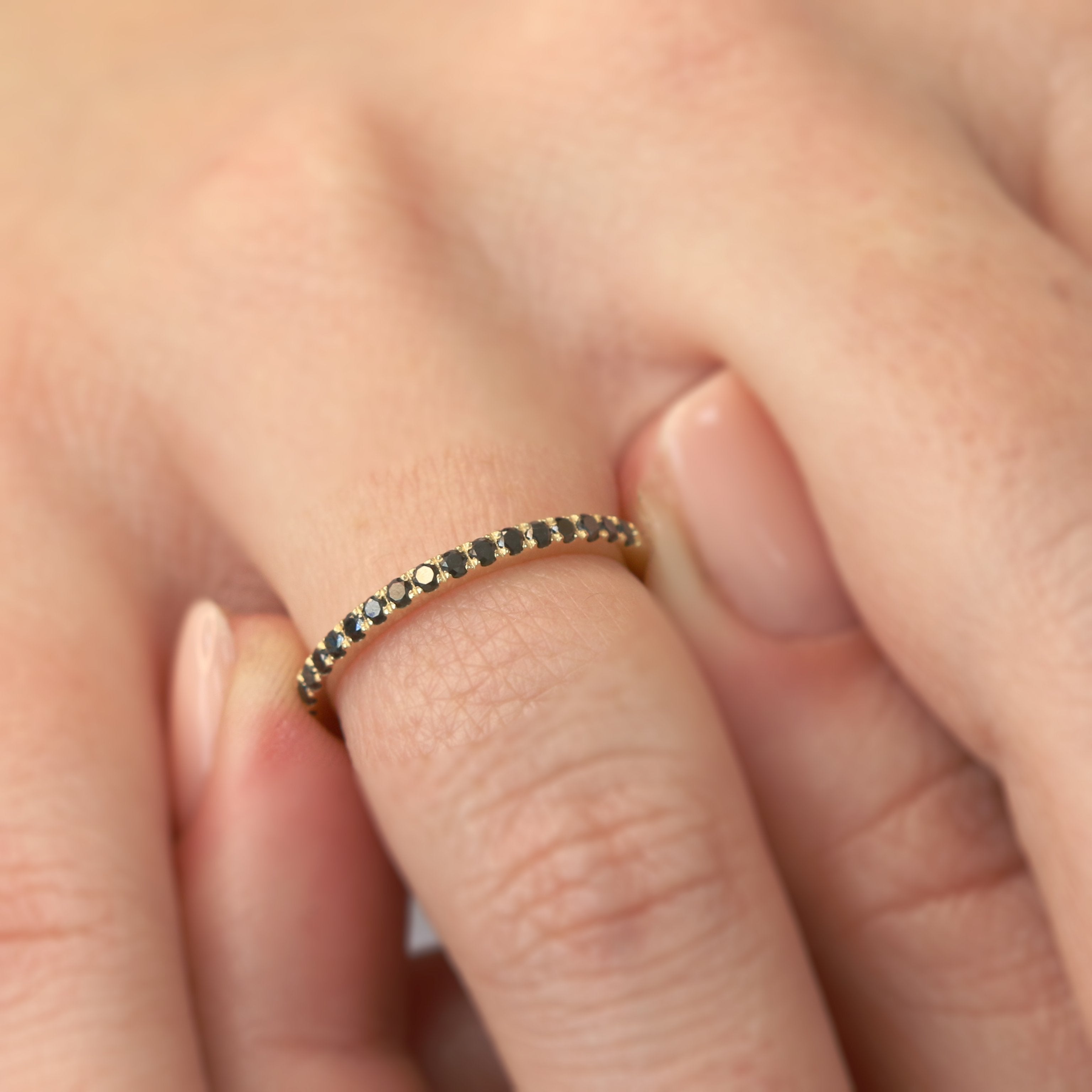 Unique Wedding Ring with  Cut Natural Black Diamonds