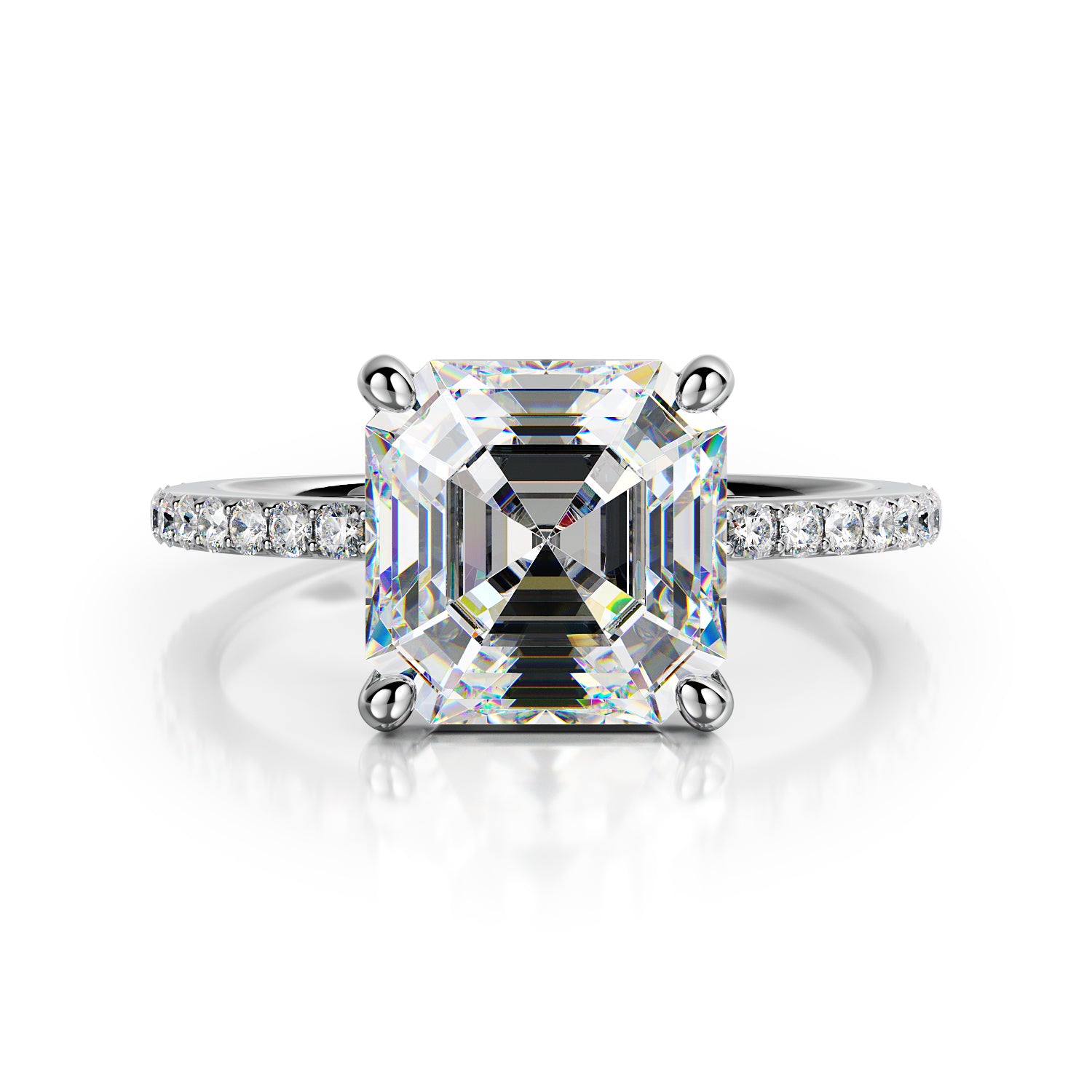 Accent Diamonds Natural Asscher Cut Diamond Engagement Ring
