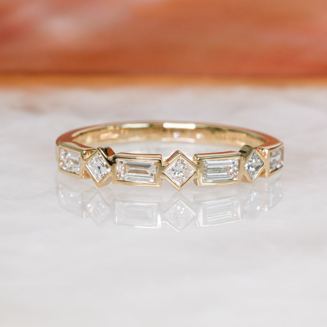 Keren - Art Deco Bezel Natural Baguettes cut Diamond Wedding Band