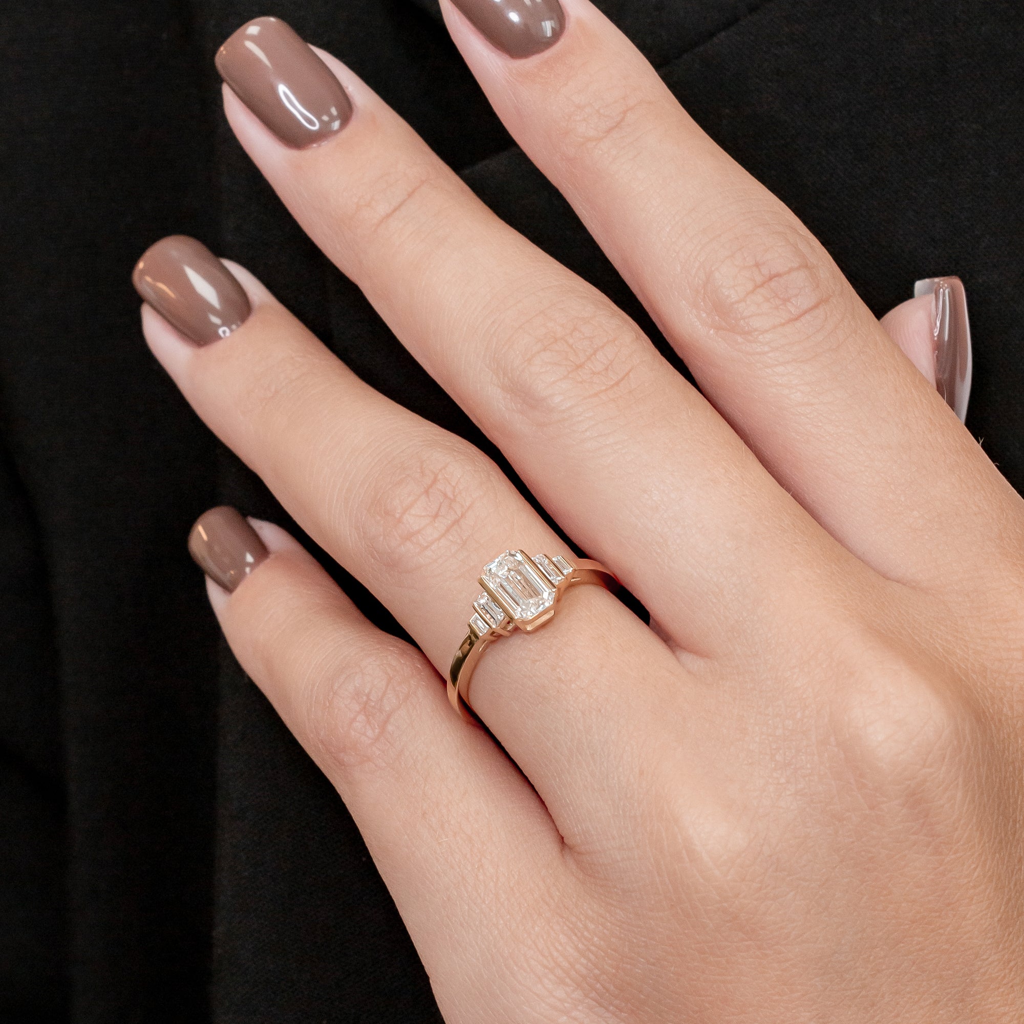 Art Deco Vintage Natural Emerald Cut Diamond Engagement Ring