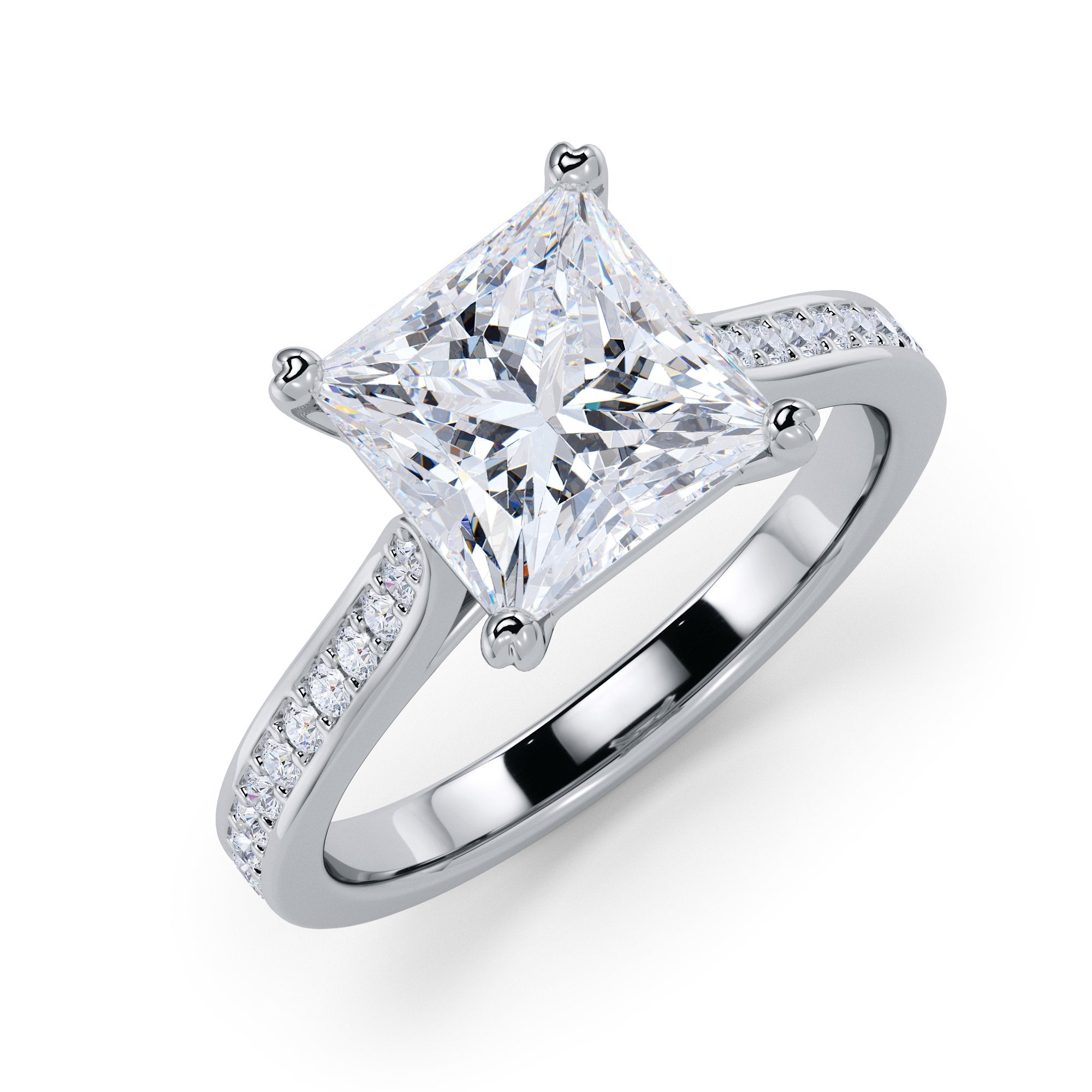 4 prongs Natural Princess  Diamond Engagement Ring