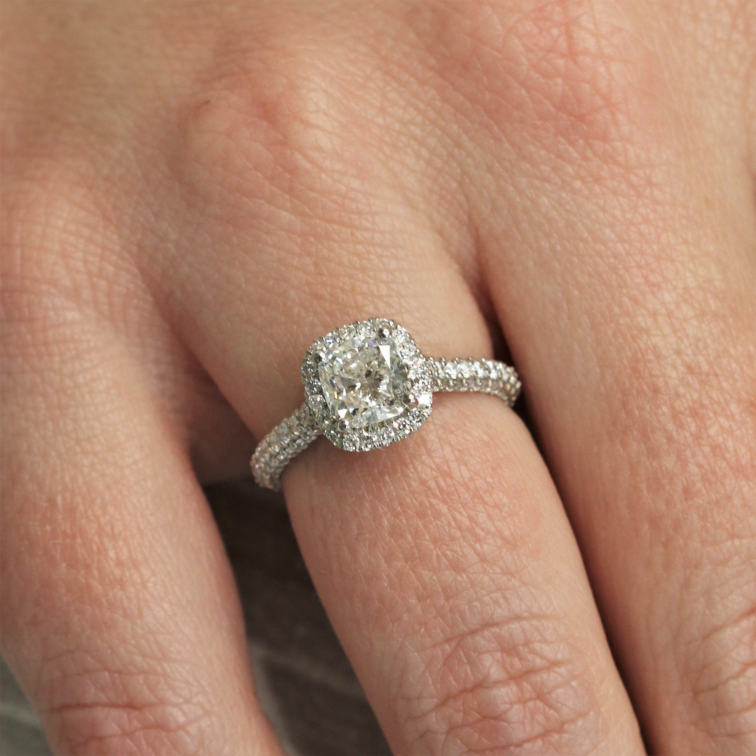 3-Rows Cathedral Natural Cushion Diamond Engagement Ring