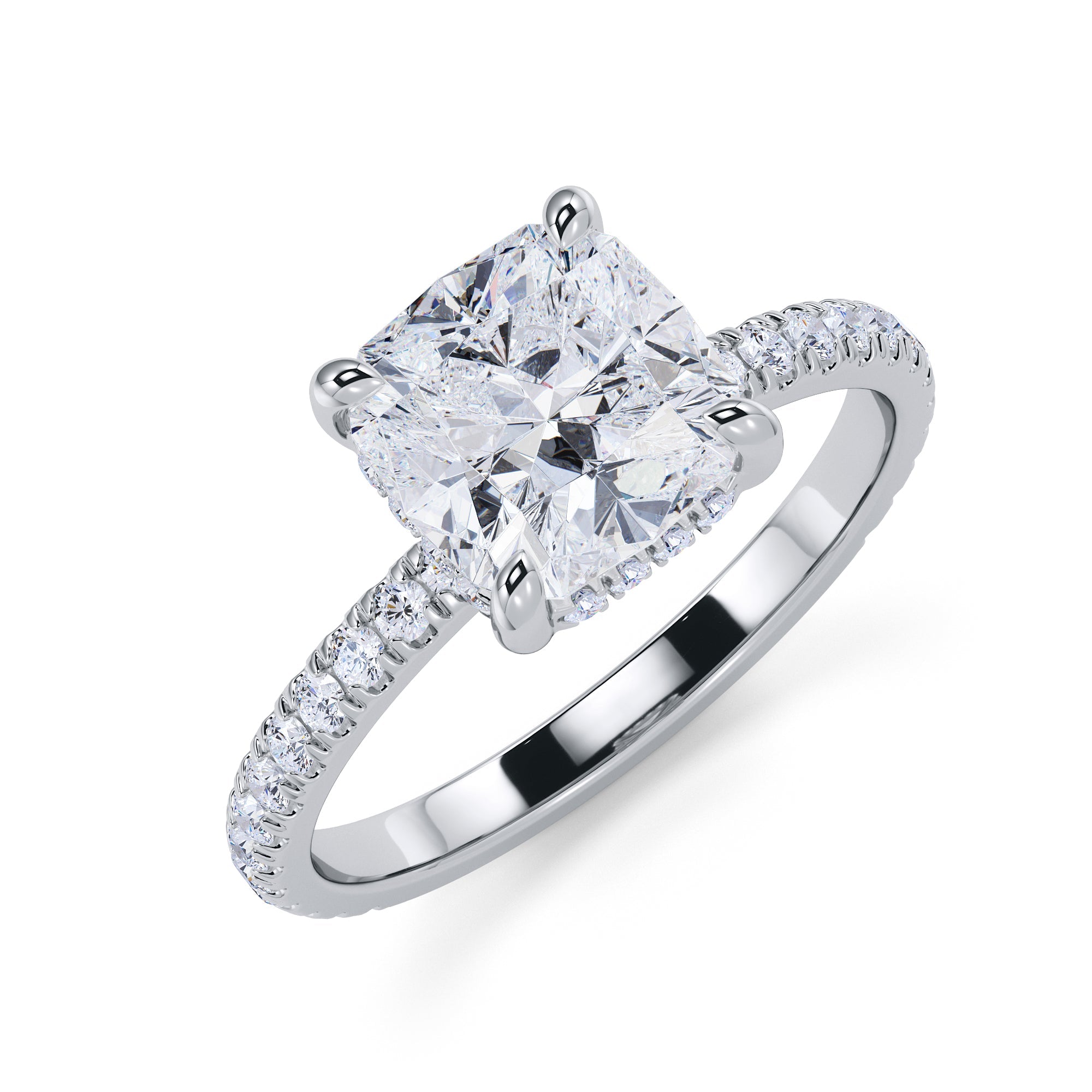 Firework - Accent Diamonds Natural Cushion Cut Diamond Engagement Ring