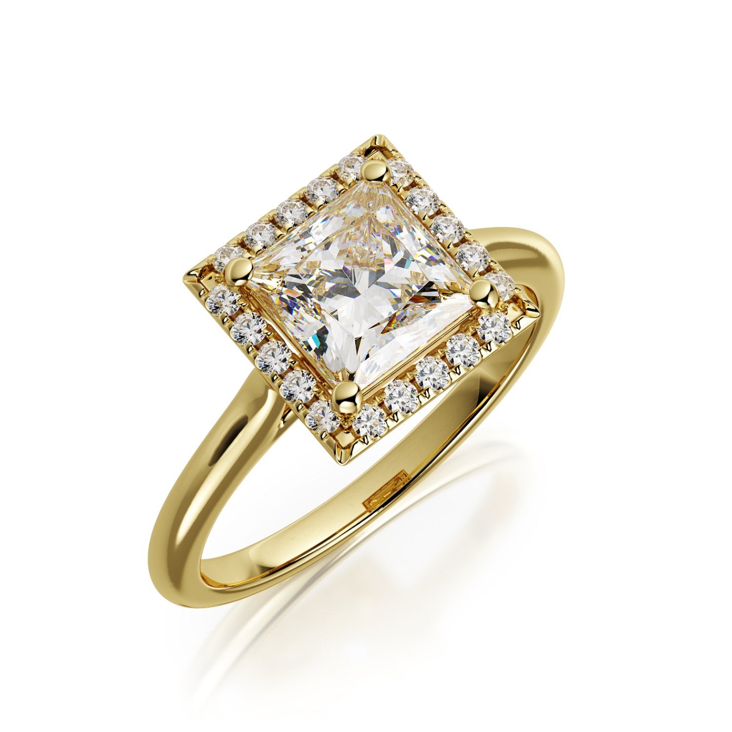 Halo Rounded Band Natural Princess Cut Diamond Engagement Ring
