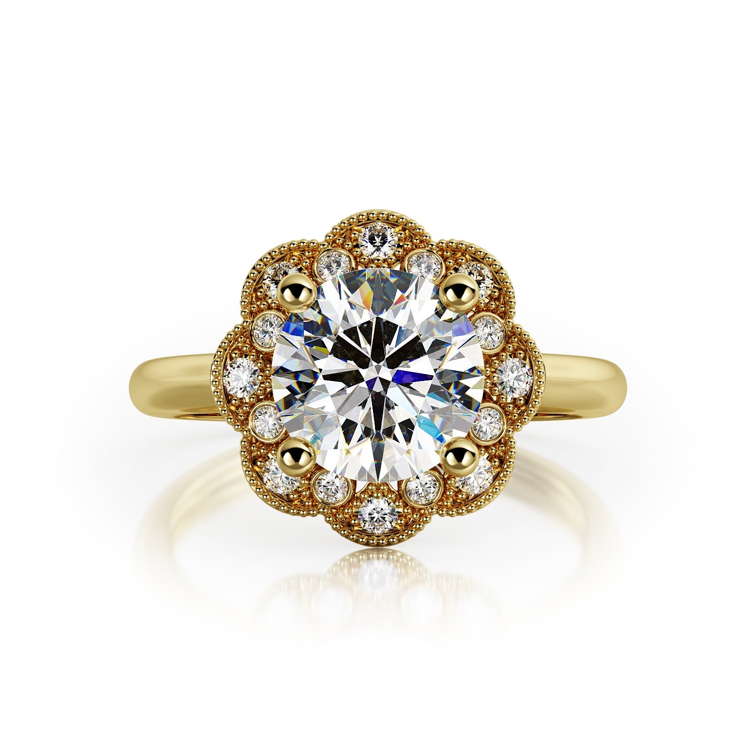 Decorative Halo Natural Round  Diamond Engagement Ring