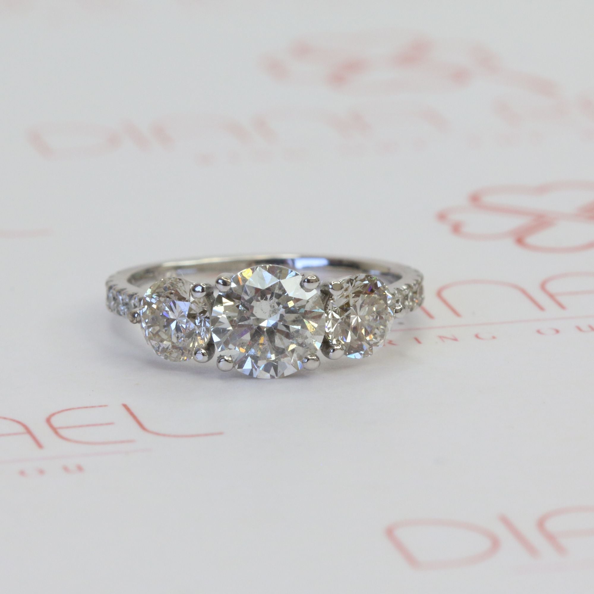 3-Stone Natural Round Cut Diamond Engagement Ring
