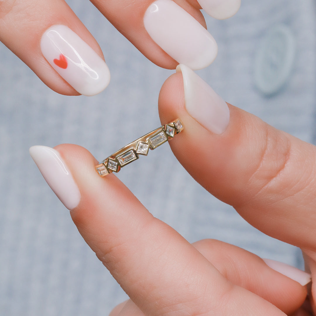 Keren - Art Deco Bezel Natural Baguettes cut Diamond Wedding Band