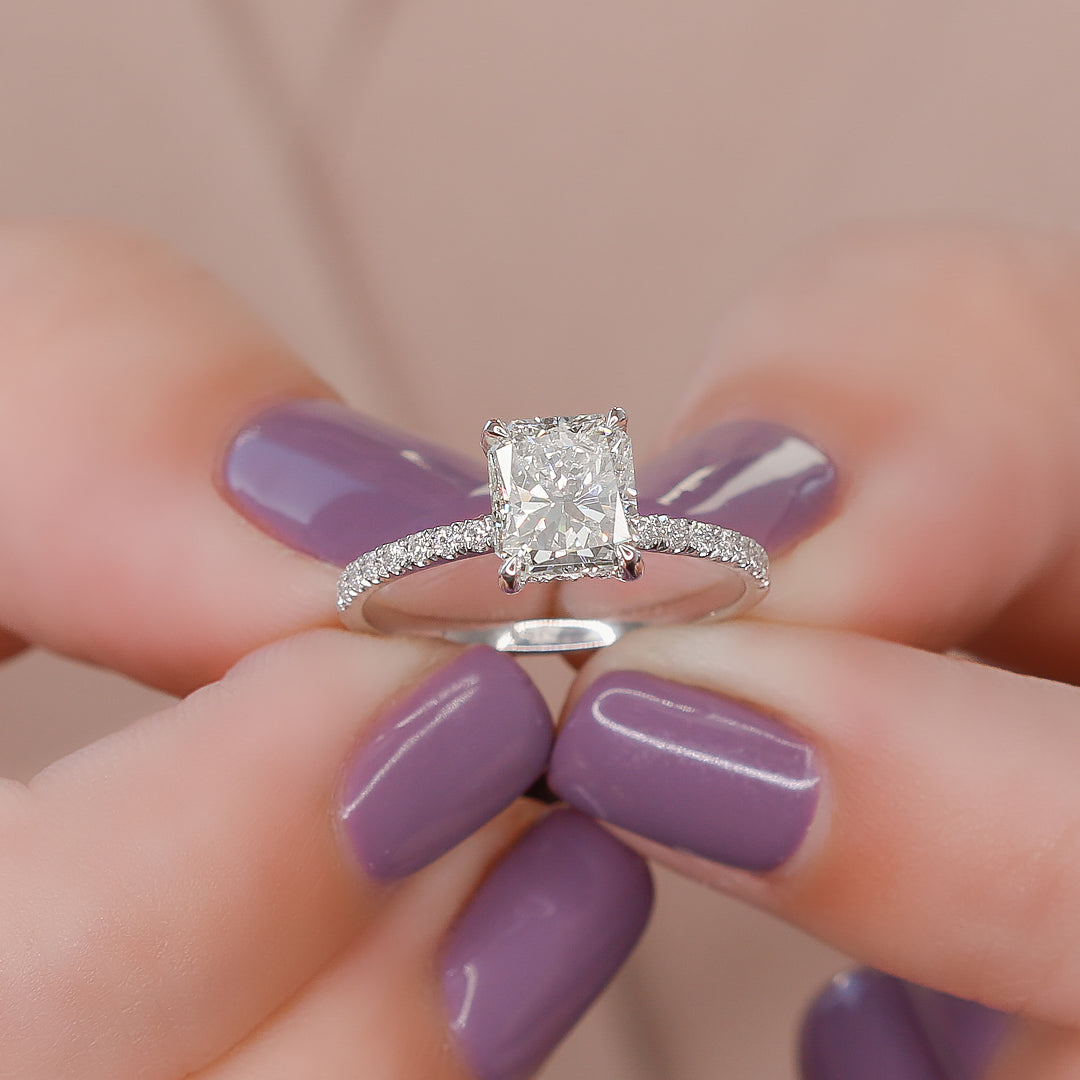 Hidden Halo Natural Radiant  Diamond Engagement Ring