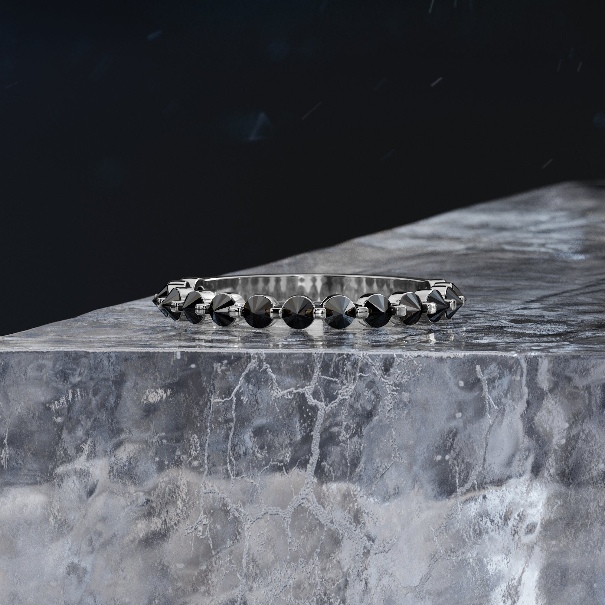 Unique Wedding Ring with Round Cut Natural Black Diamonds In White Gold