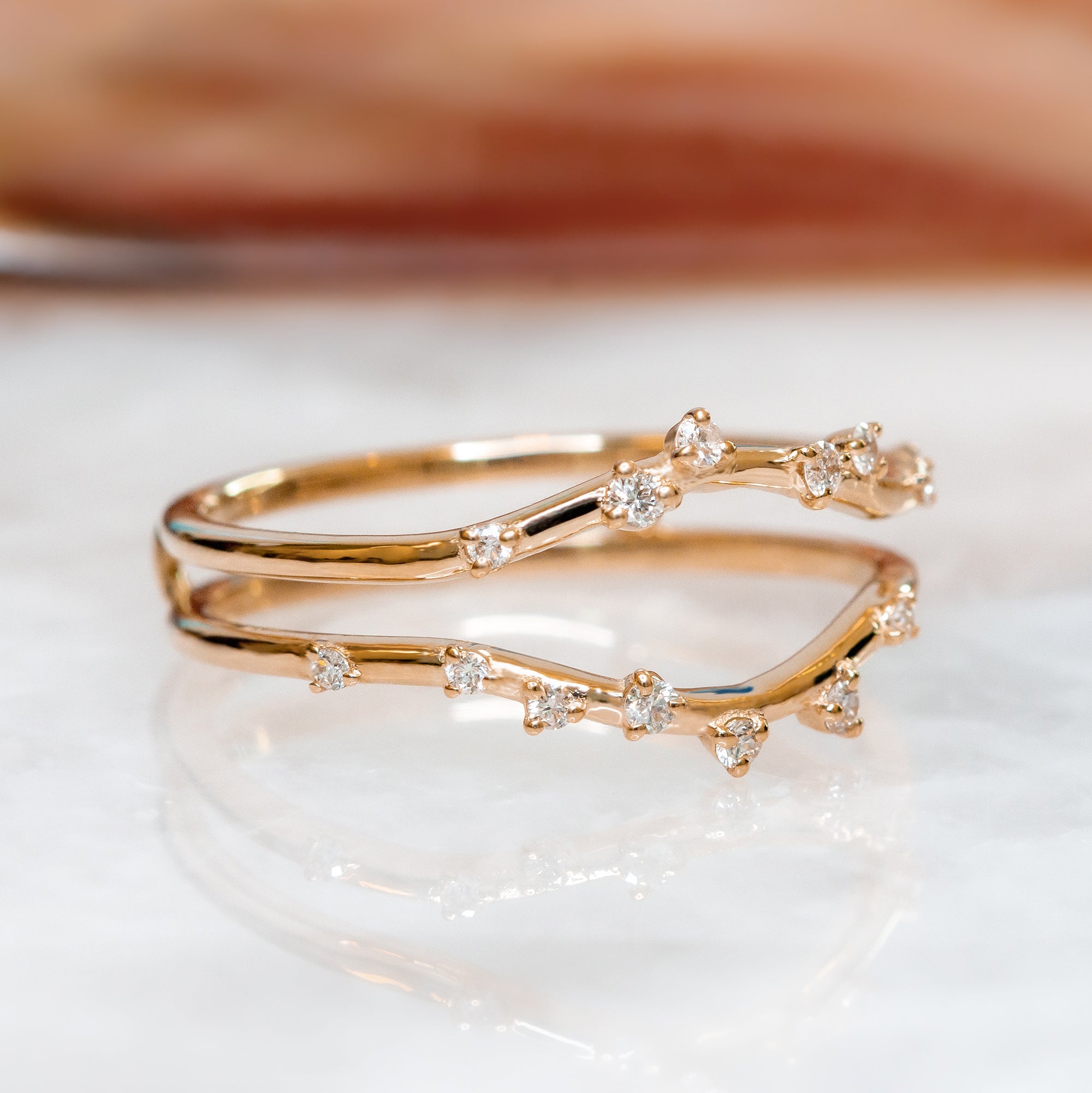 Double Band Natural Round cut Diamond Wedding Band