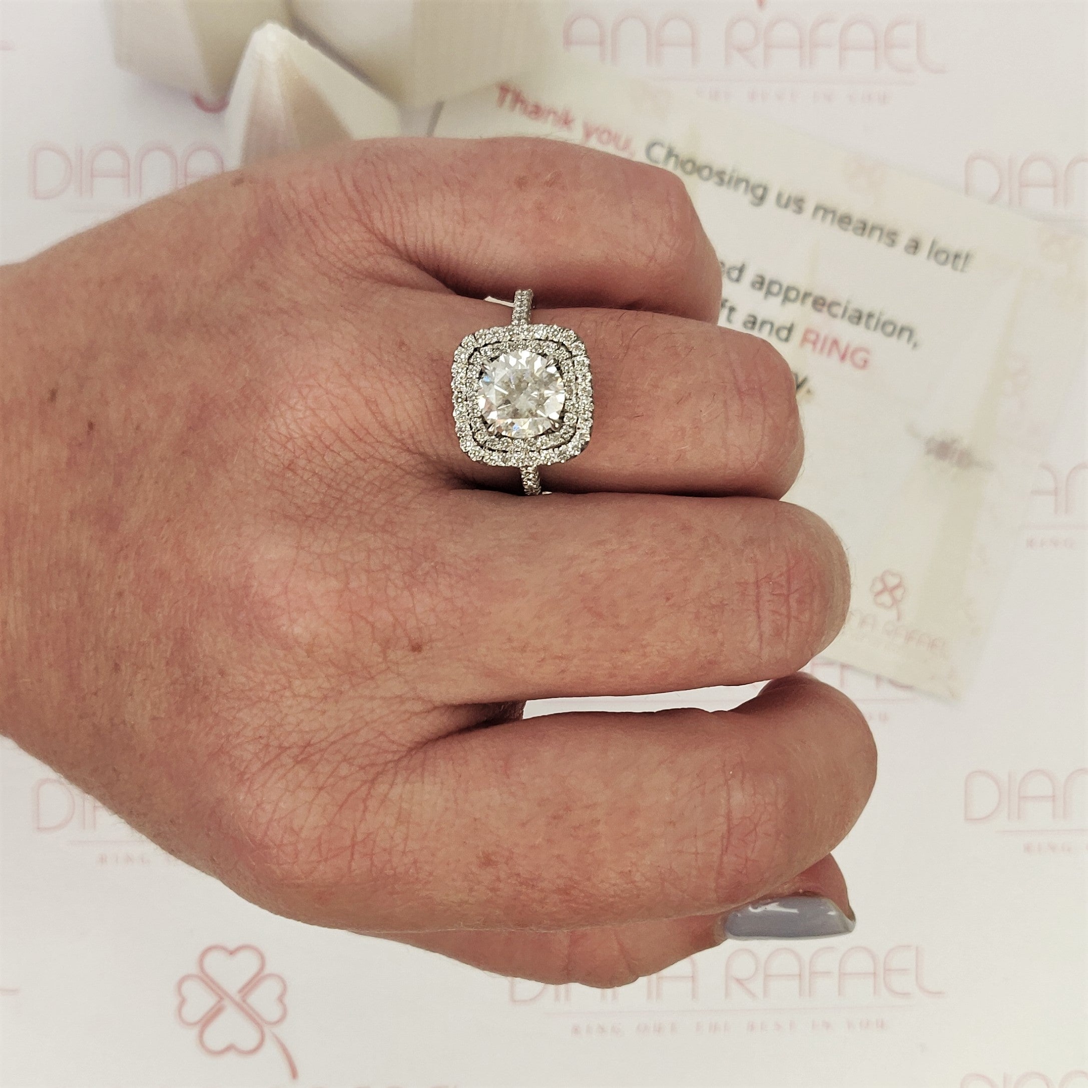 Fiery Flames - Double Halo Natural Round Cut Diamond Engagement Ring
