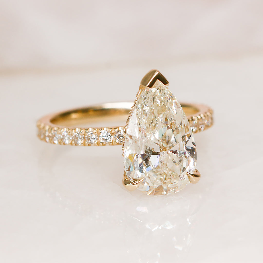 3.69 Carat Natural Pear Cut Diamond Engagement Ring