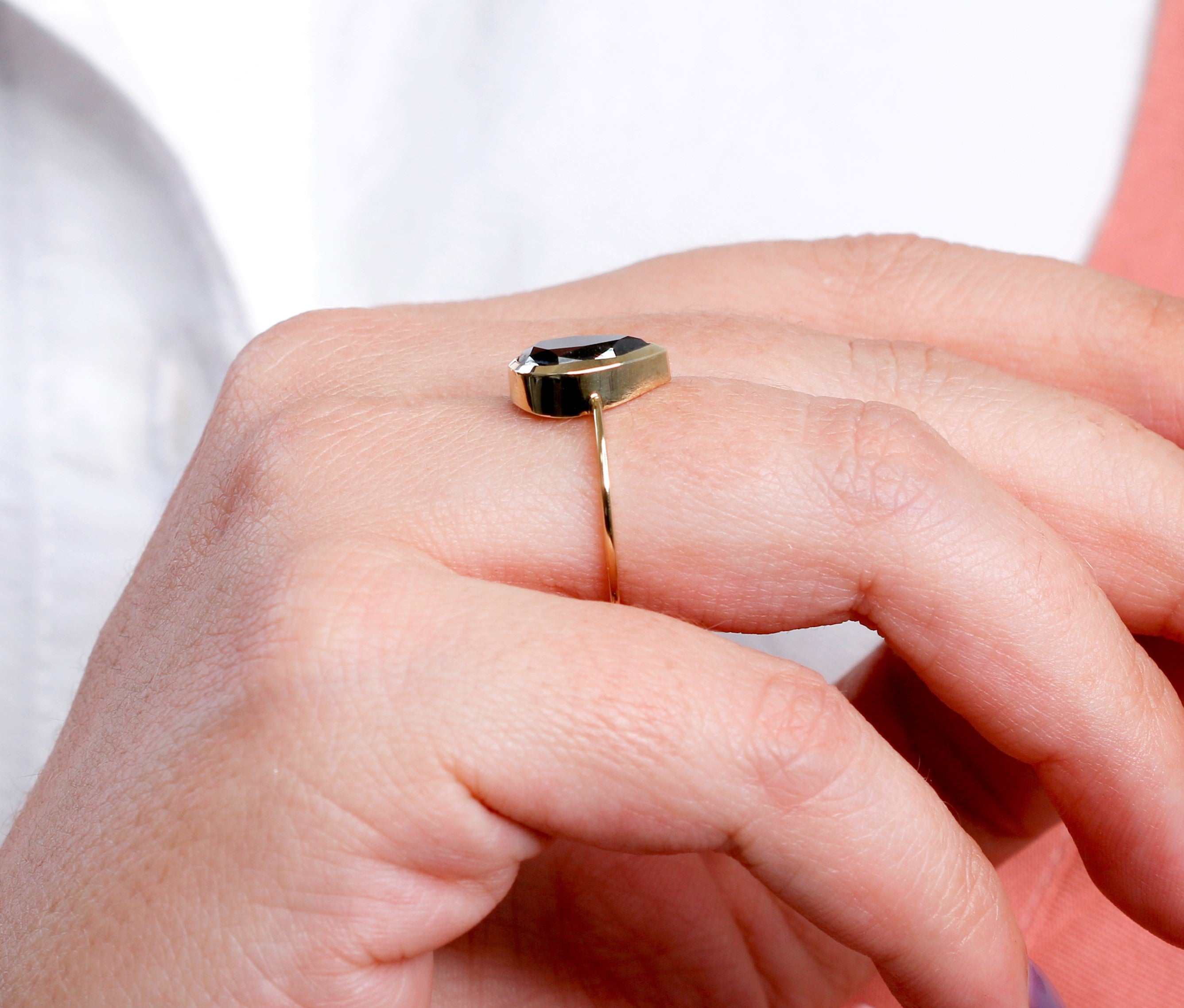 Bezel Natural Black Diamond Pear Cut Engagement Ring