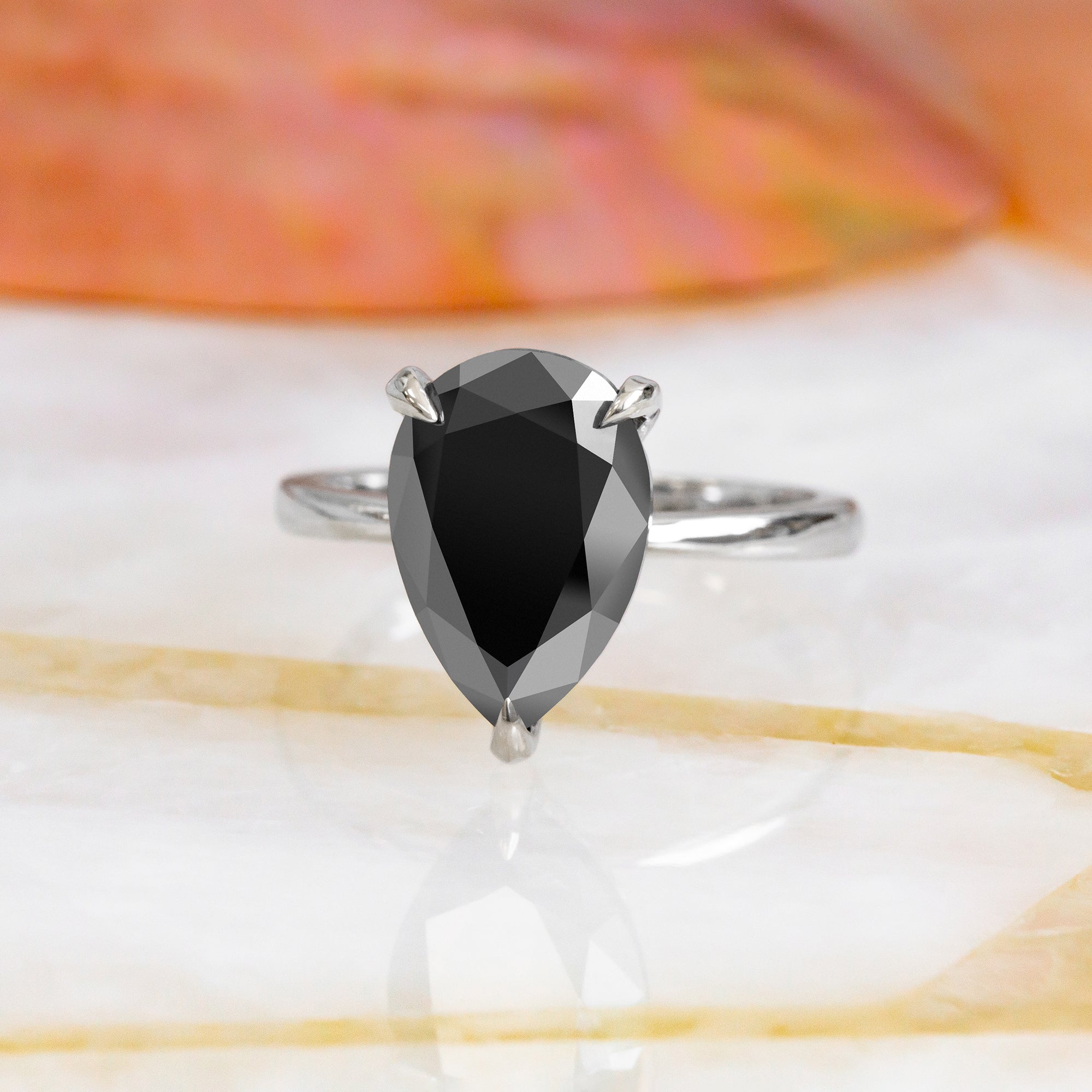 Hidden Halo Natural Black Diamond Pear Engagement Ring