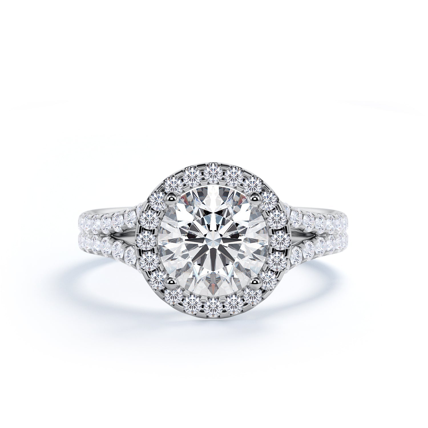 Split Shank Round Halo Natural Round  Diamond Engagement Ring