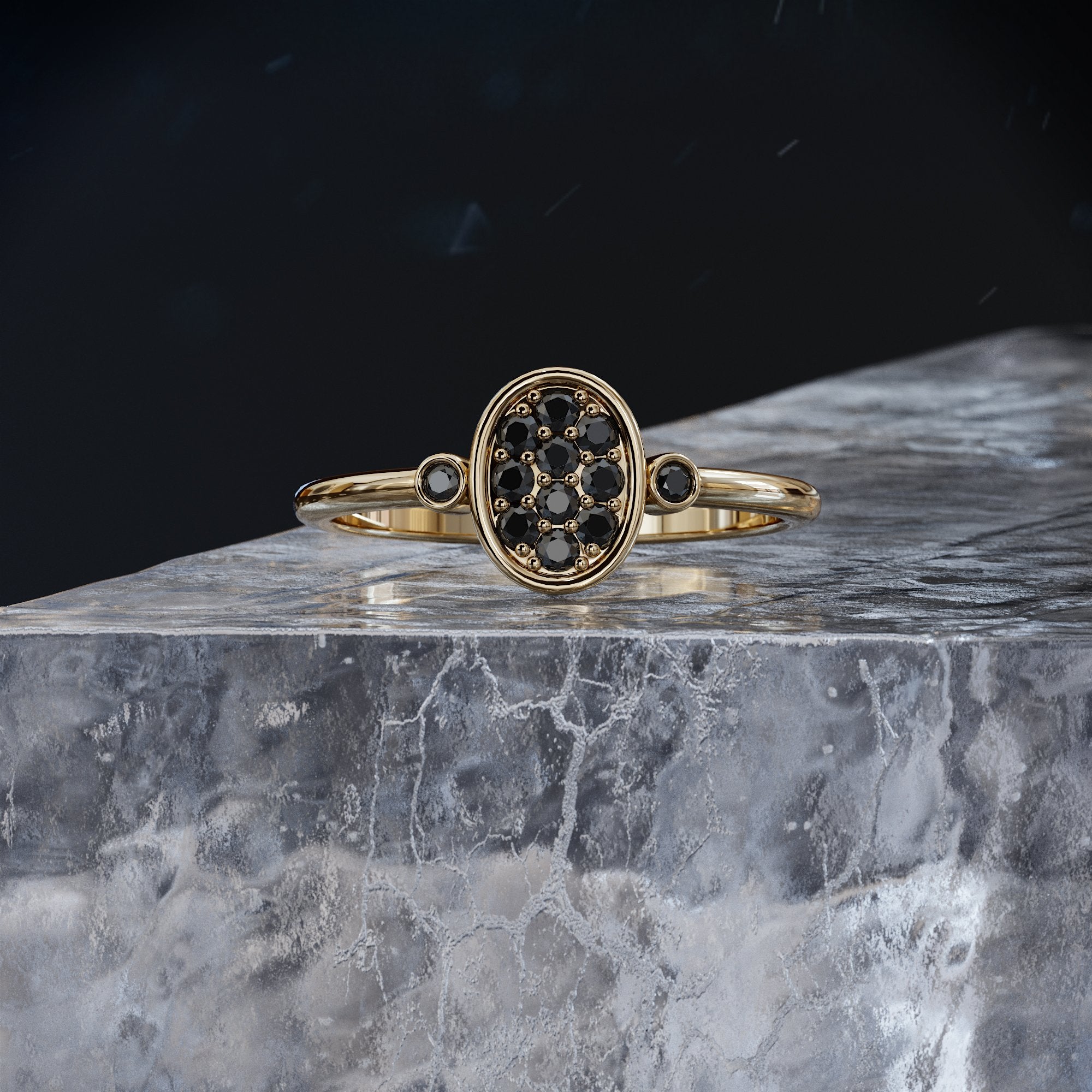 Unique Wedding Ring with Round Cut Natural Black Diamonds