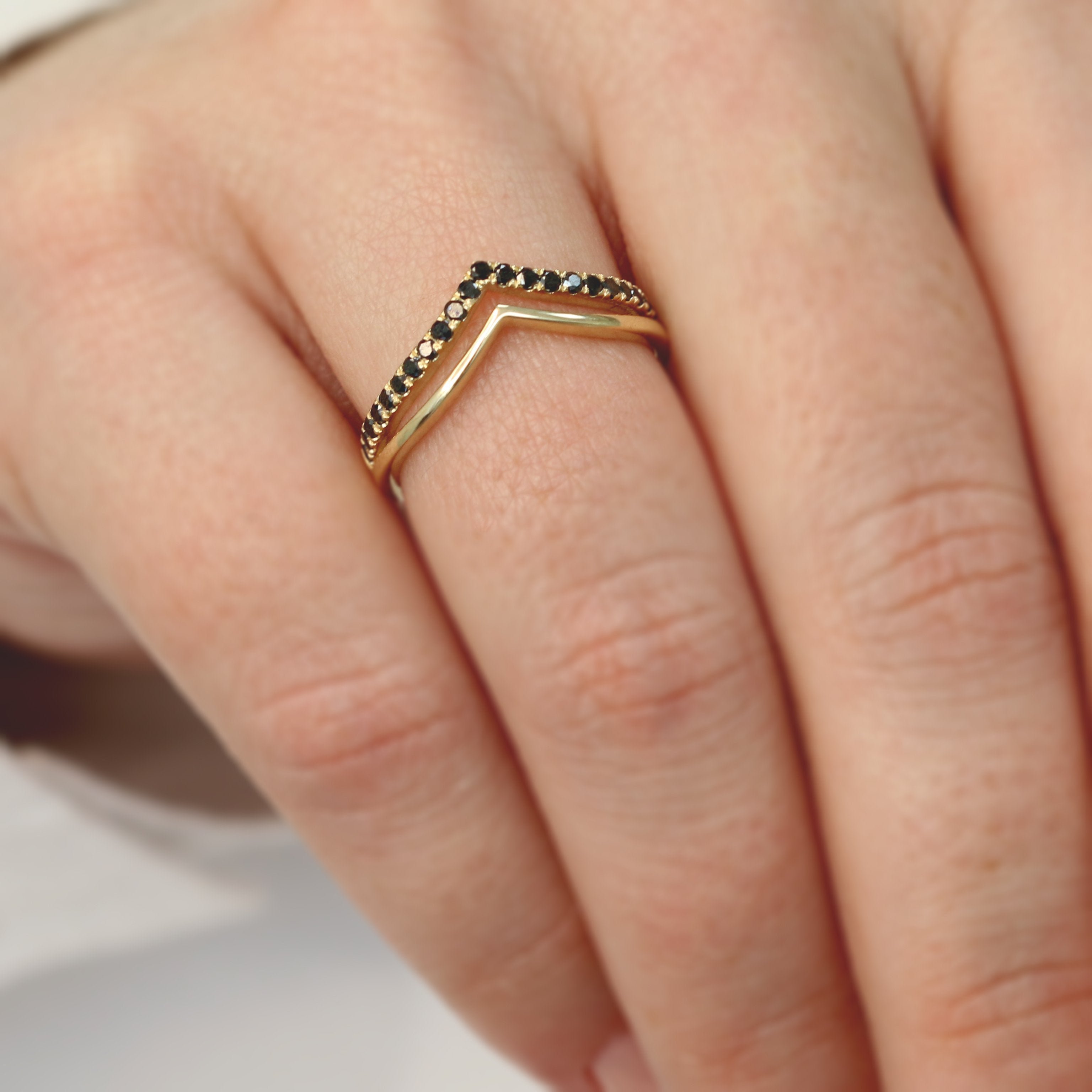 Unique Wedding Ring with  Cut Natural Black Diamonds