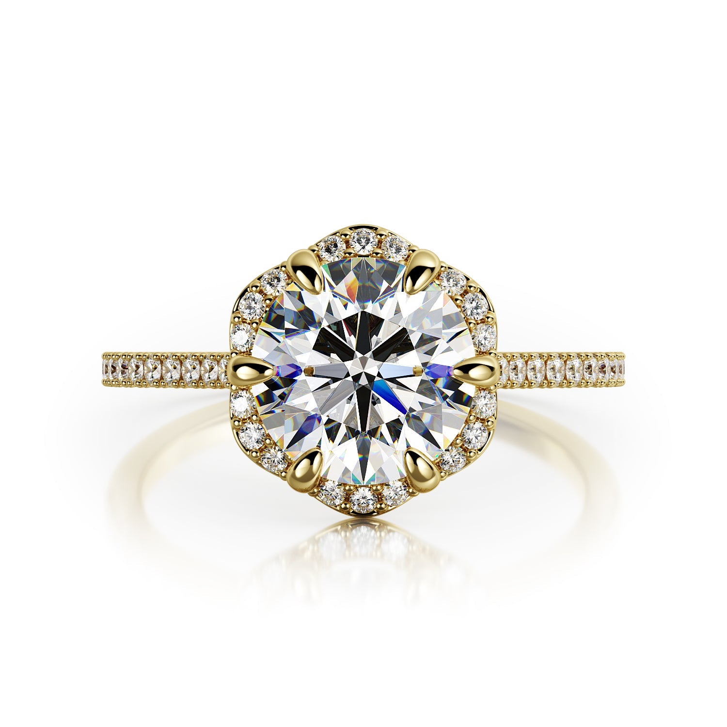 Decorative Halo Natural Round Cut Diamond Engagement Ring
