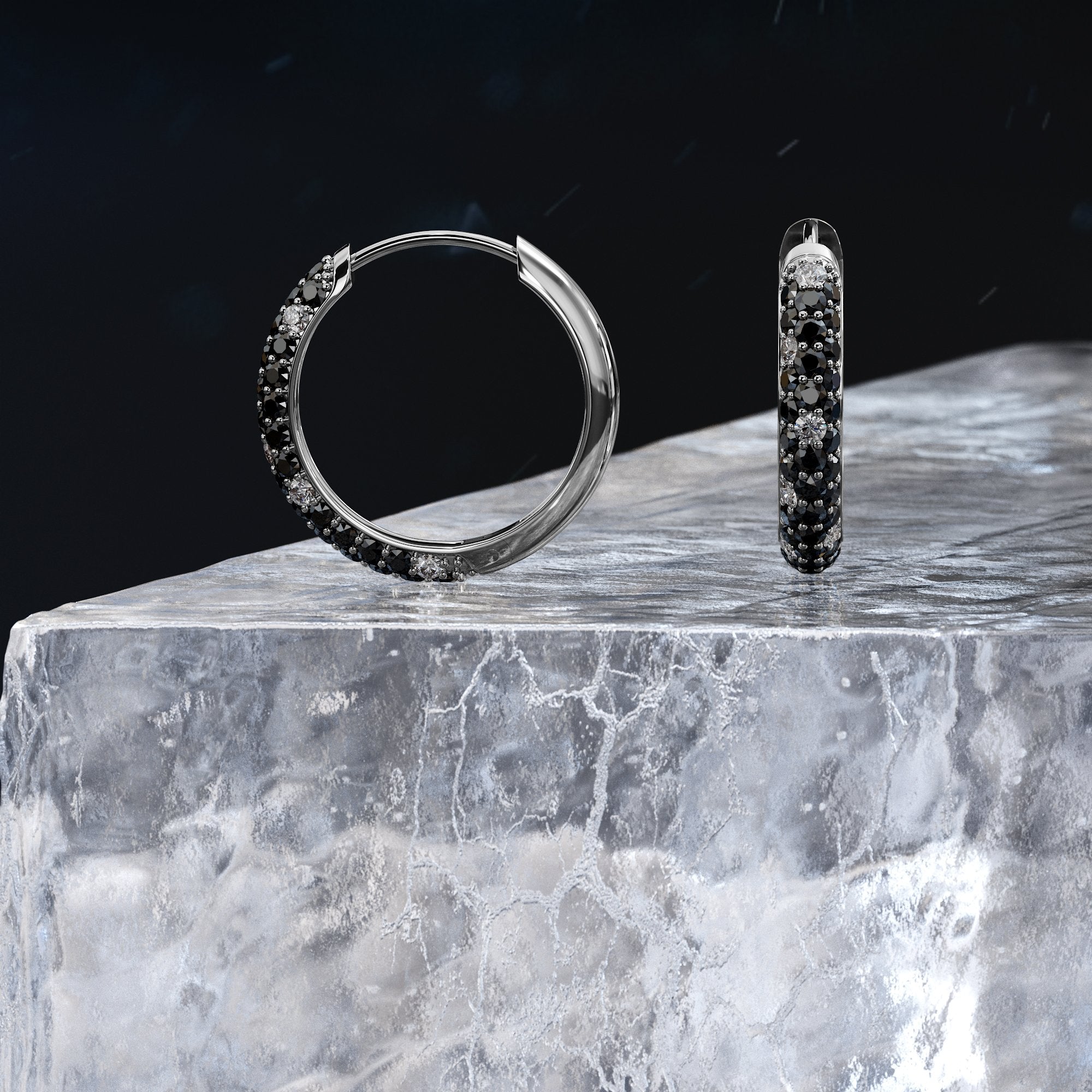 Natural Black Diamonds White Gold Unique Earrings