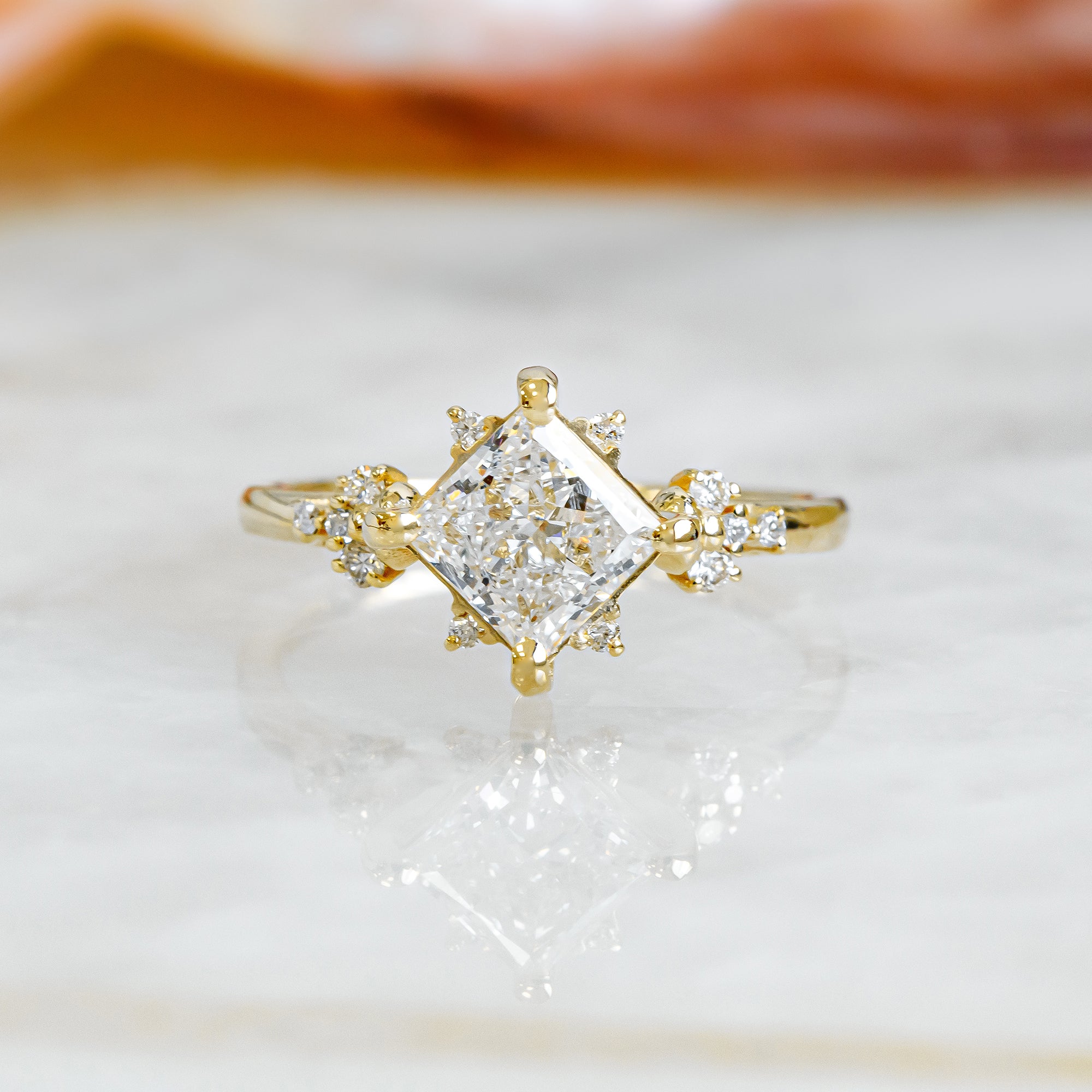 Cluster Natural Princess Cut  Diamond Engagement Ring