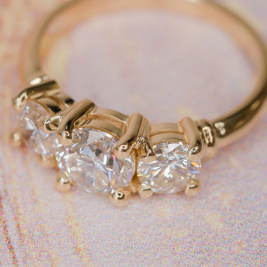 Three-Stone Natural Round  Diamond Engagement Ring
