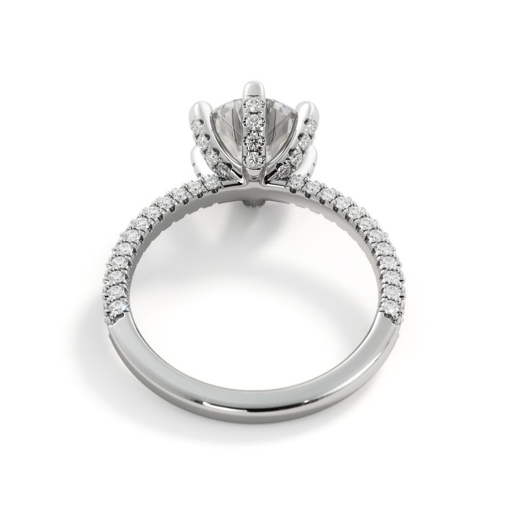 Three Sided Accent Diamonds Natural Round  Diamond Engagement Ring
