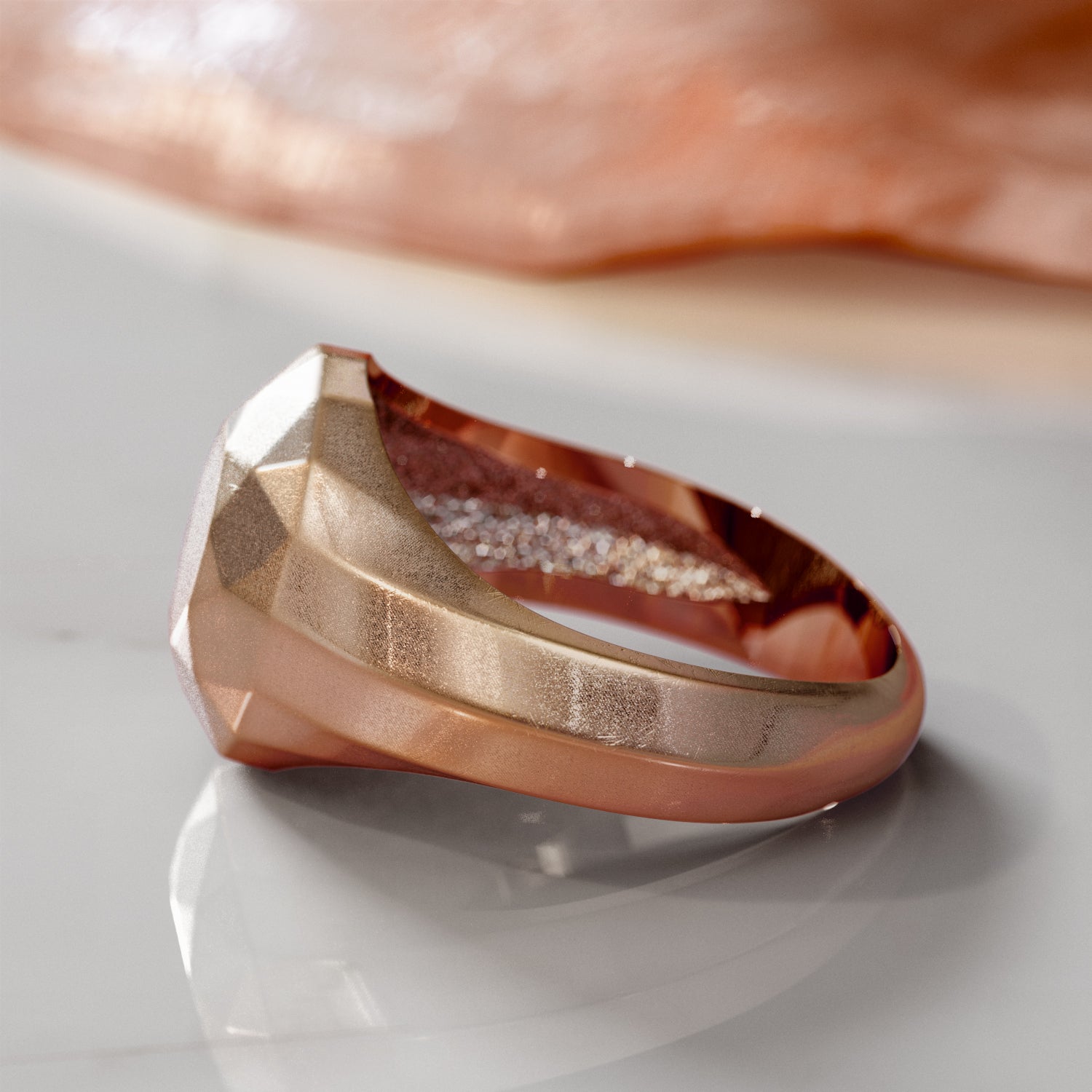 14K Diamond Shaped Signet Ring For Men