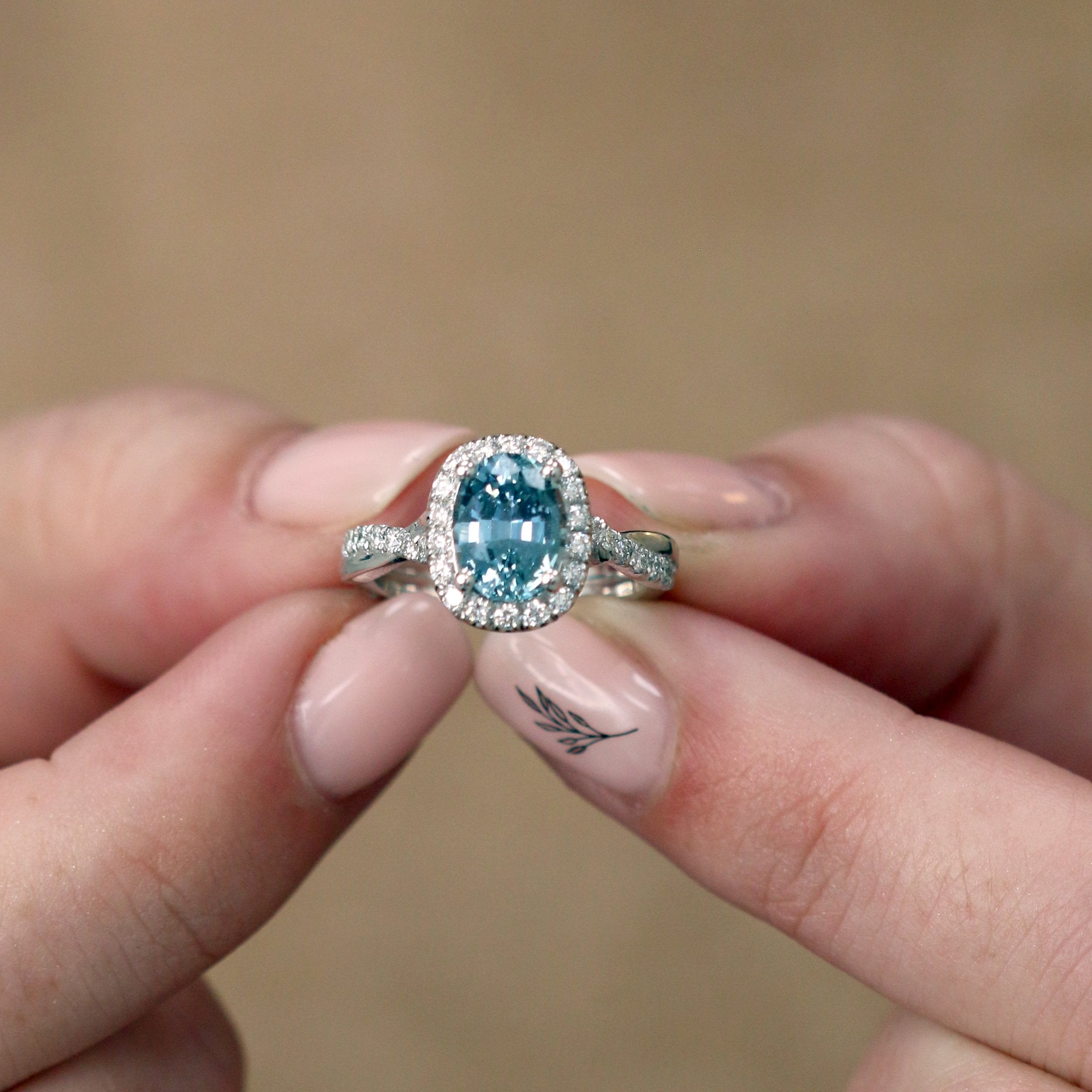 Translucent - Decorative shank Natural Oval Sapphire Engagement Ring