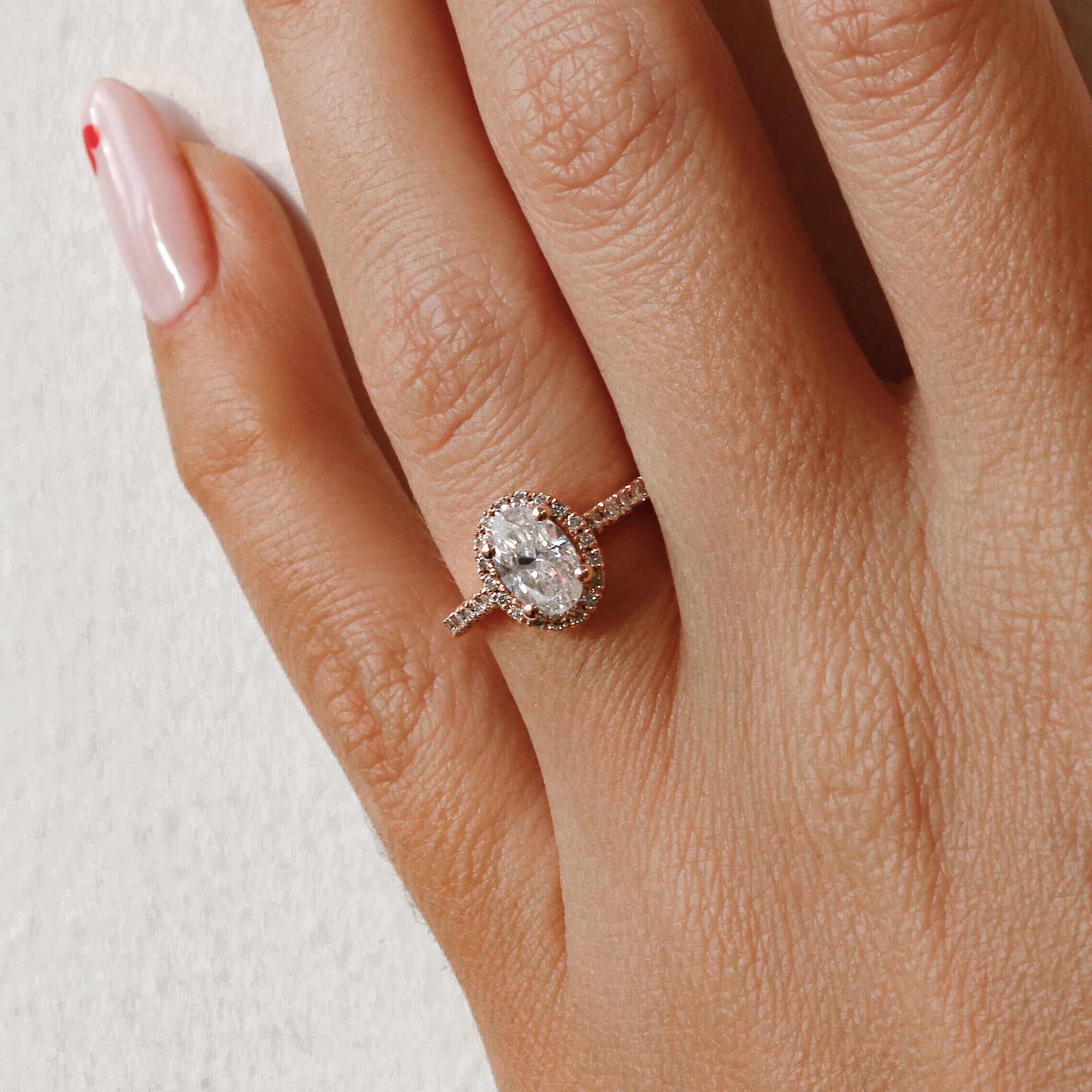 Halo Natural Oval Cut Diamond Engagement Ring