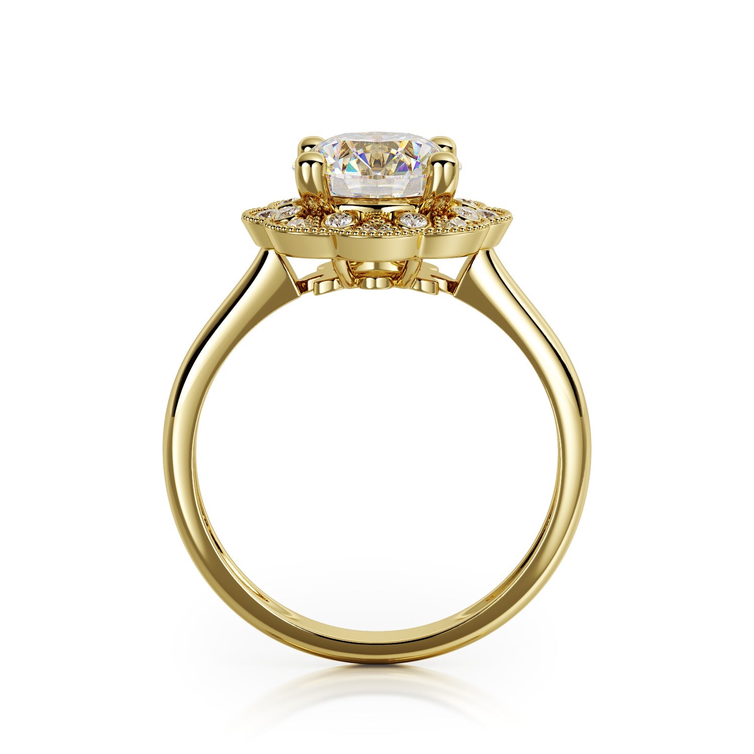 Decorative Halo Natural Round  Diamond Engagement Ring