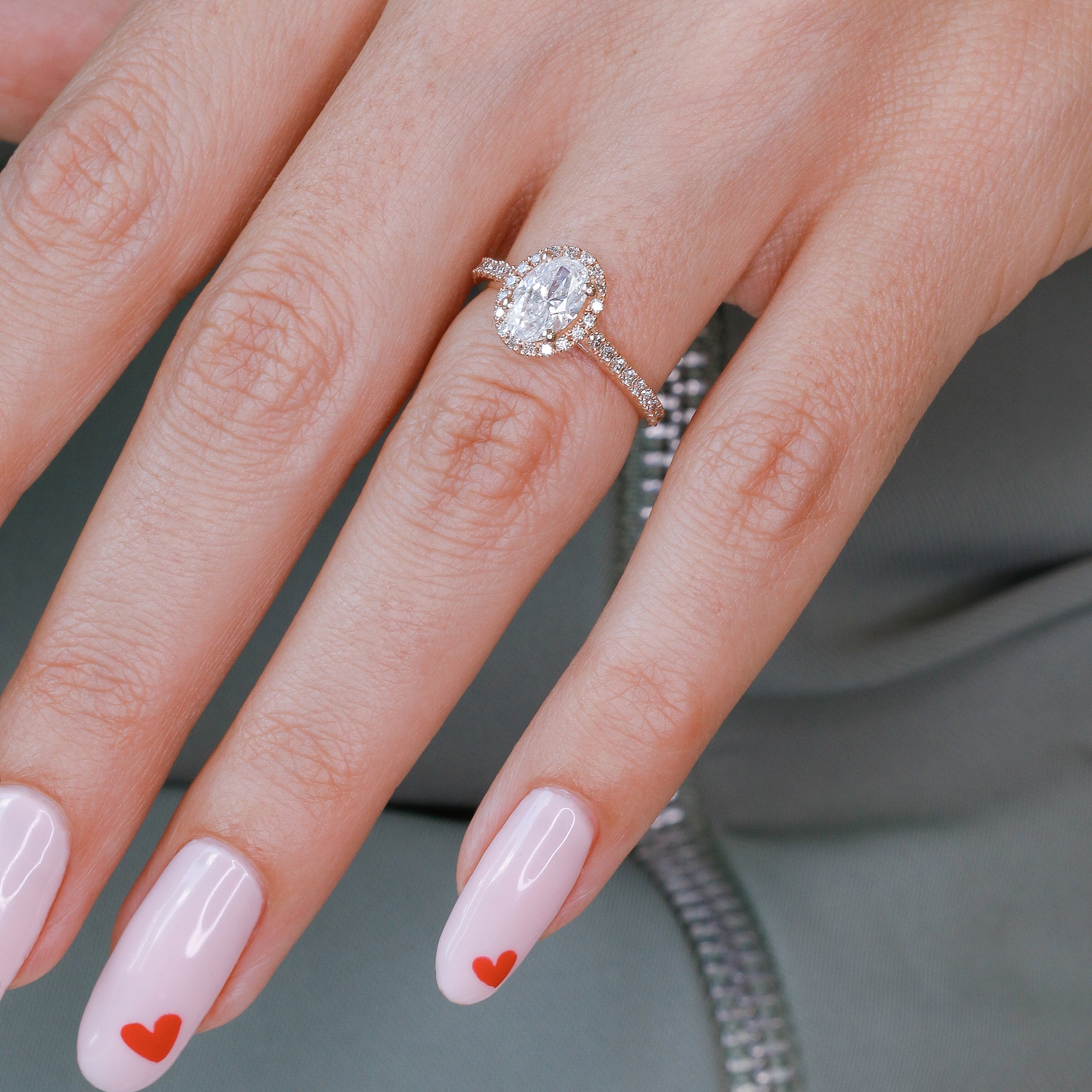 Halo Natural Oval Cut Diamond Engagement Ring