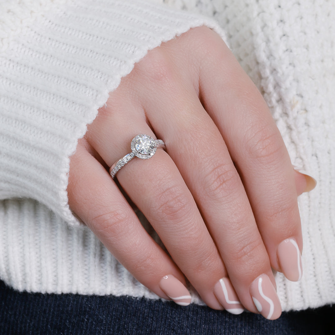 Halo Natural Round  Diamond Engagement Ring