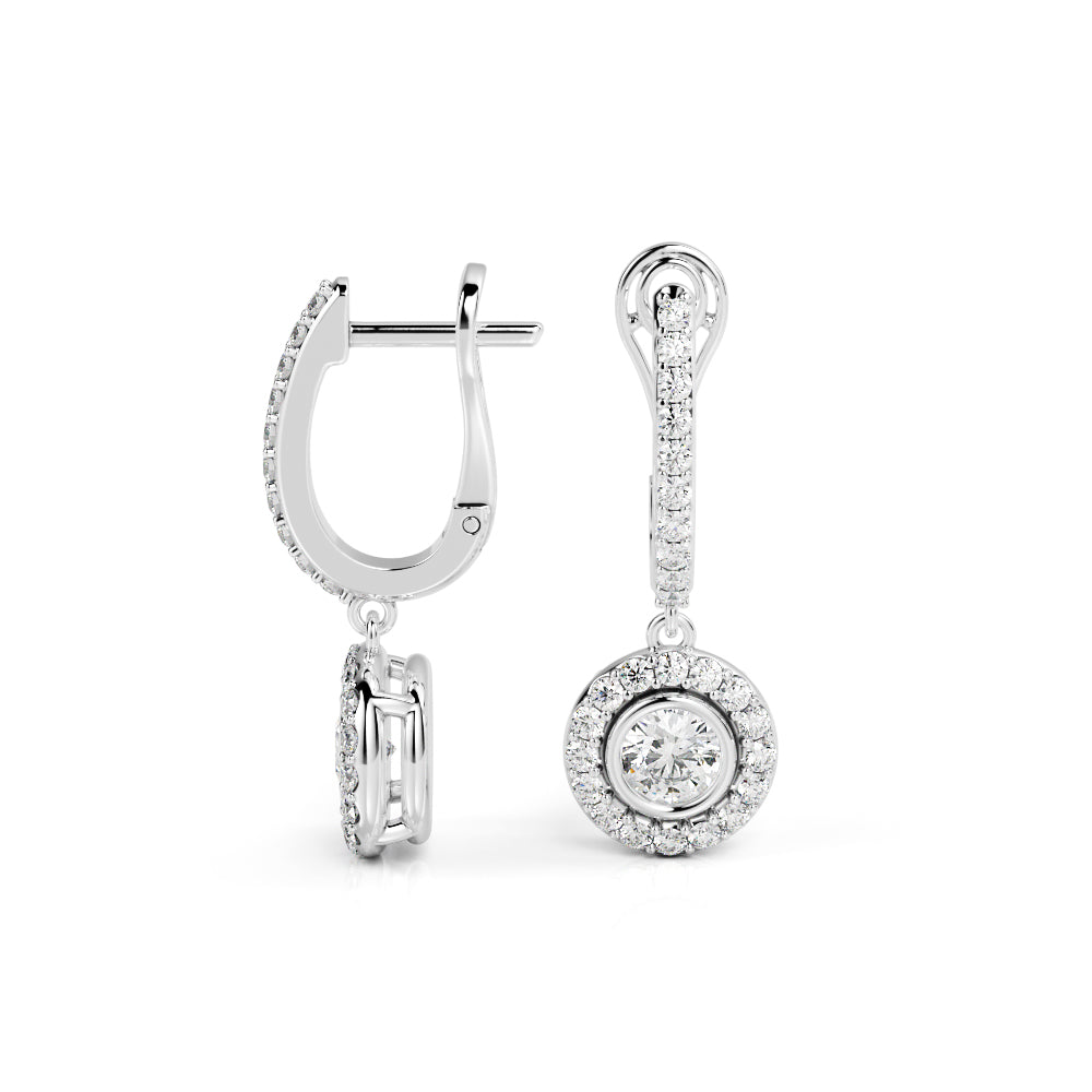 Halo Lever Back Earrings 1 Natural Diamonds in White Gold