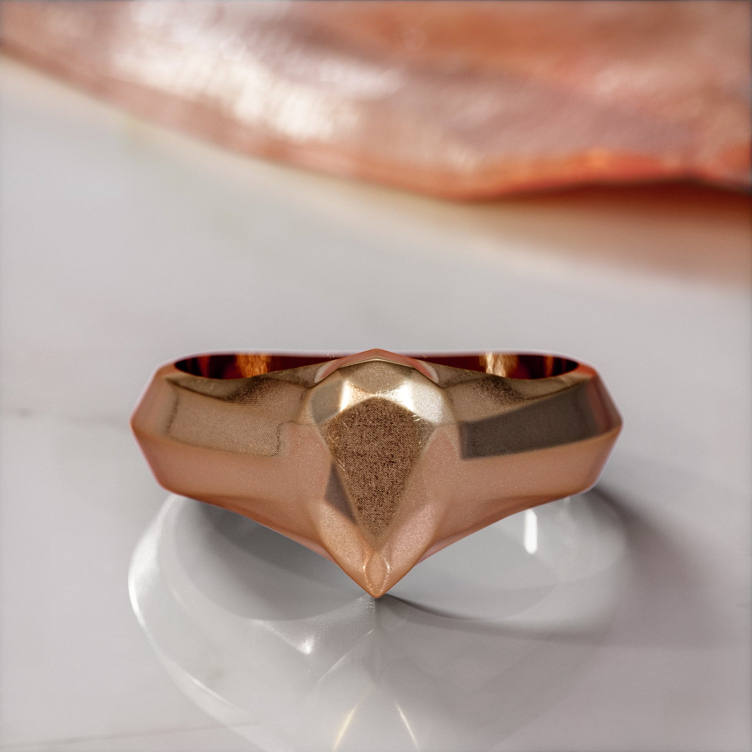14K Diamond Shaped Signet Ring For Men
