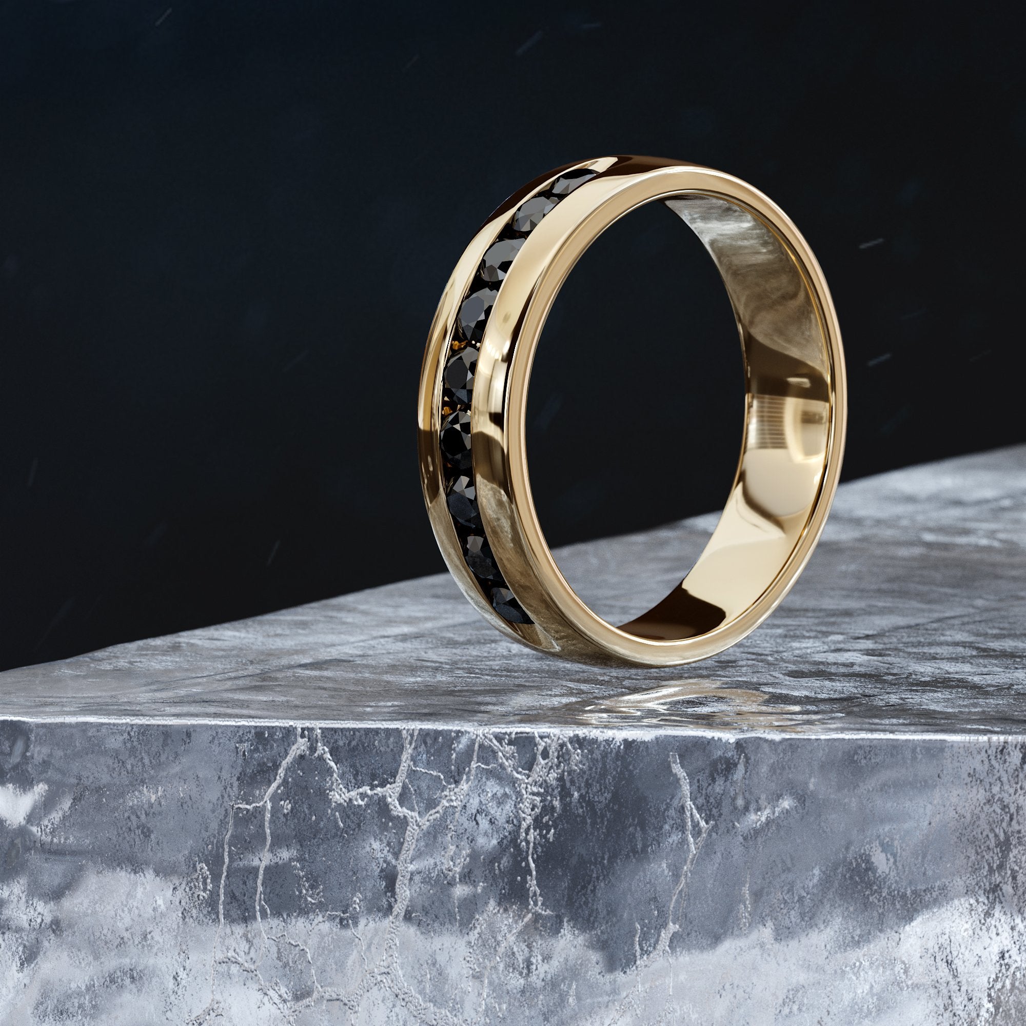 Channel  Natural Black Diamond Ring