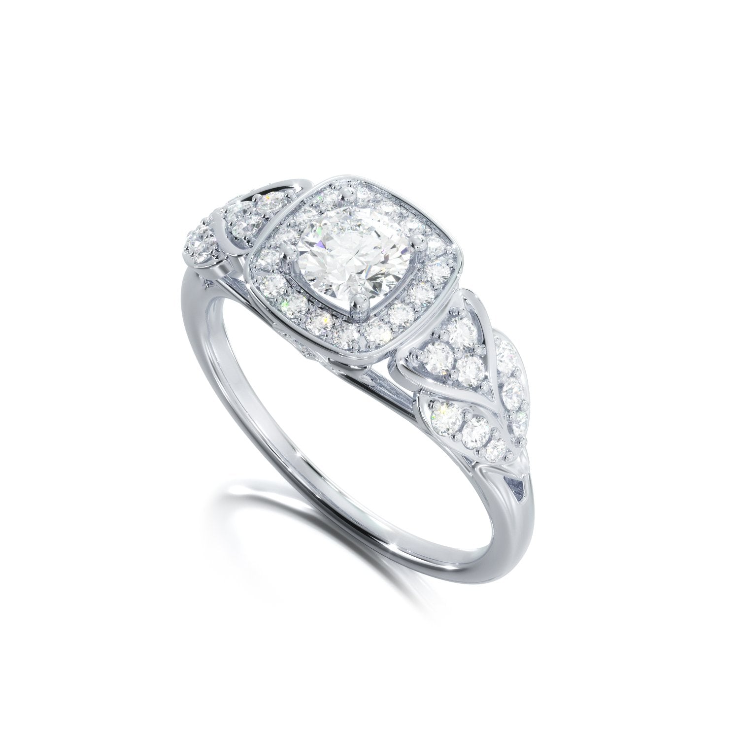 Pav'e Natural Round  Diamond Engagement Ring