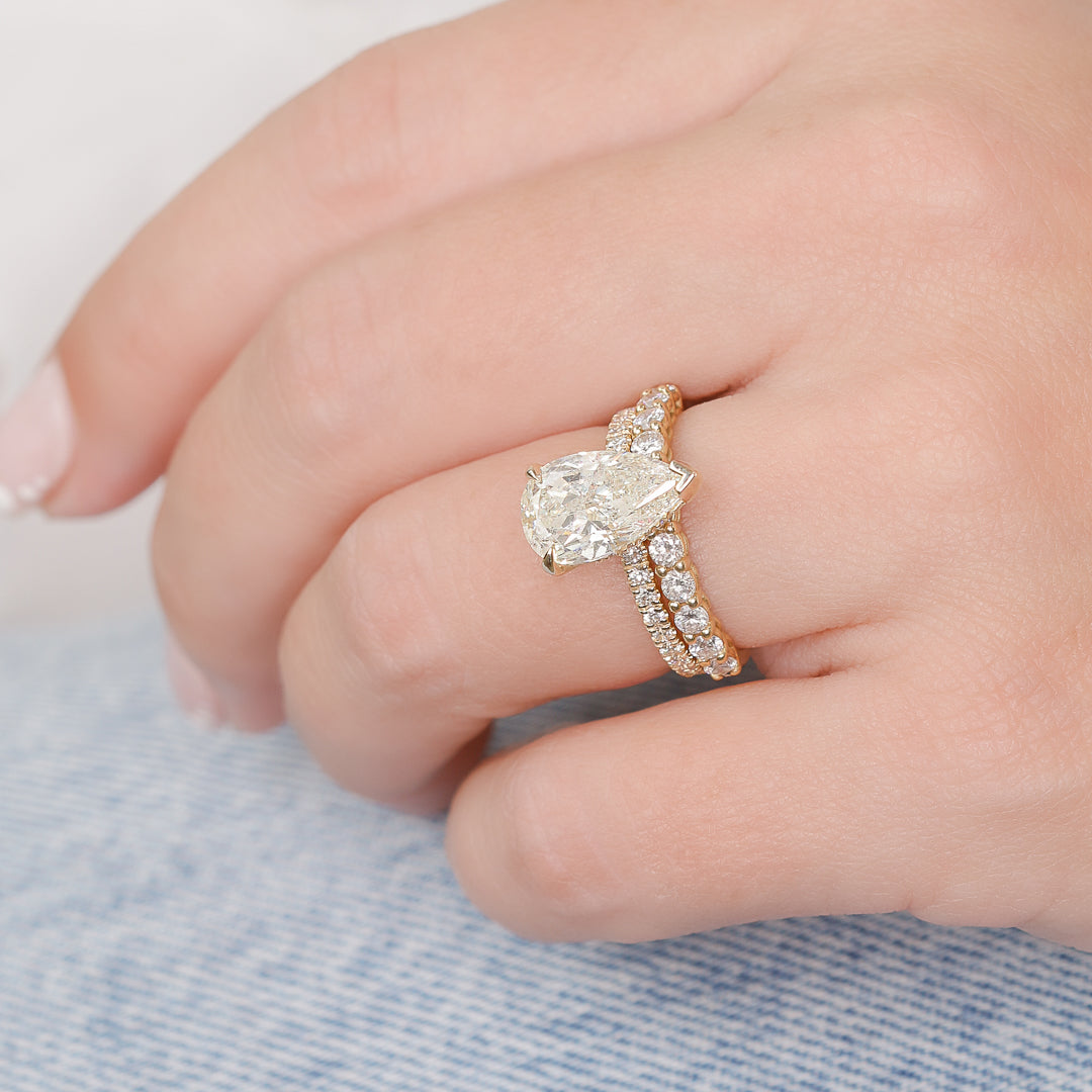 3.69 Carat Natural Pear Cut Diamond Engagement Ring
