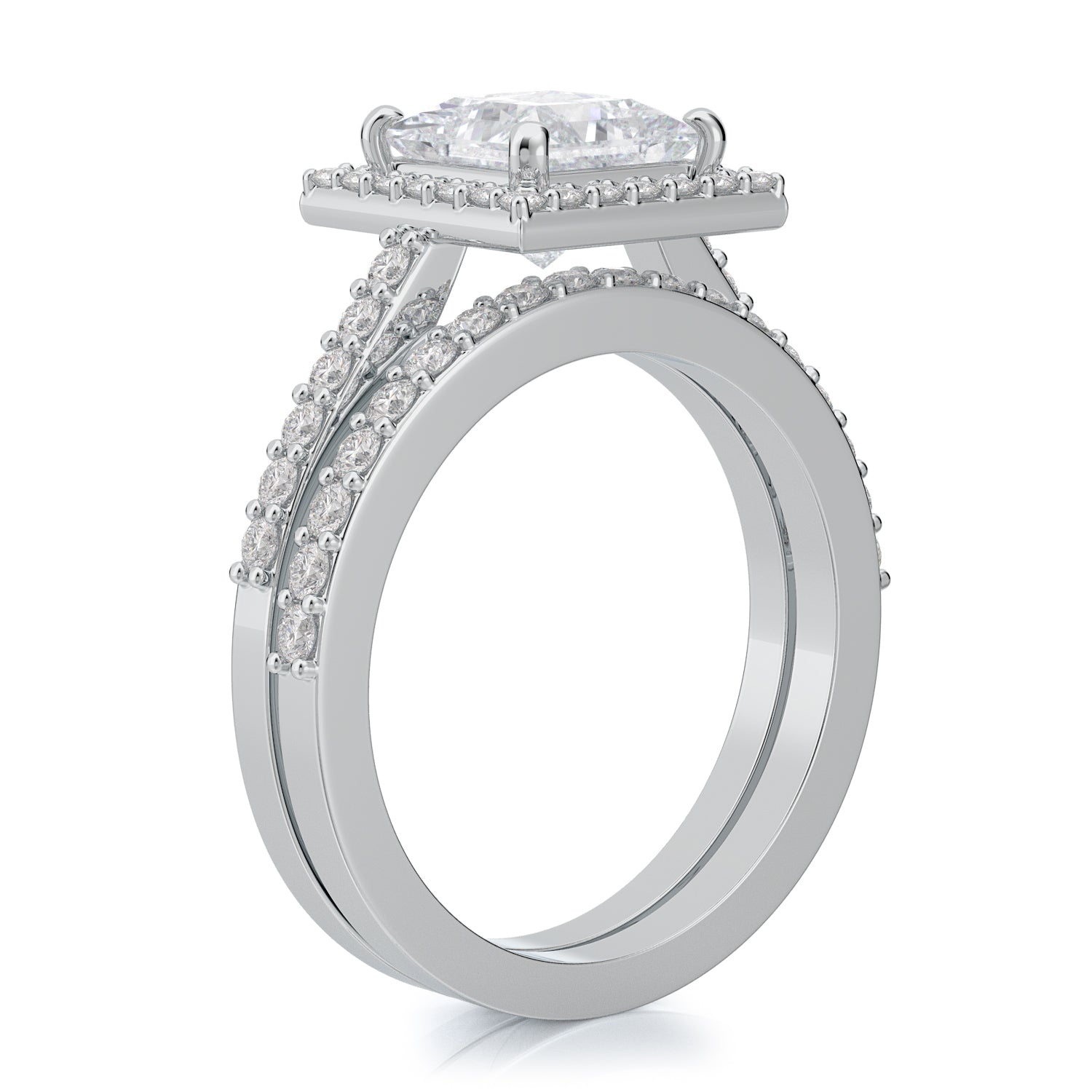 Halo Natural Princess  Diamond Engagement Set