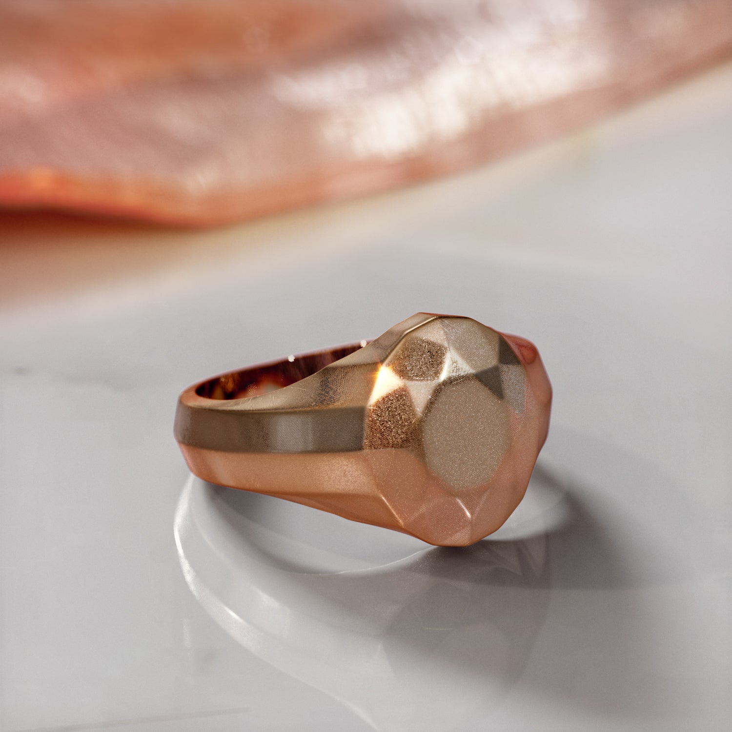 14K Diamond Shaped Signet Ring For Men