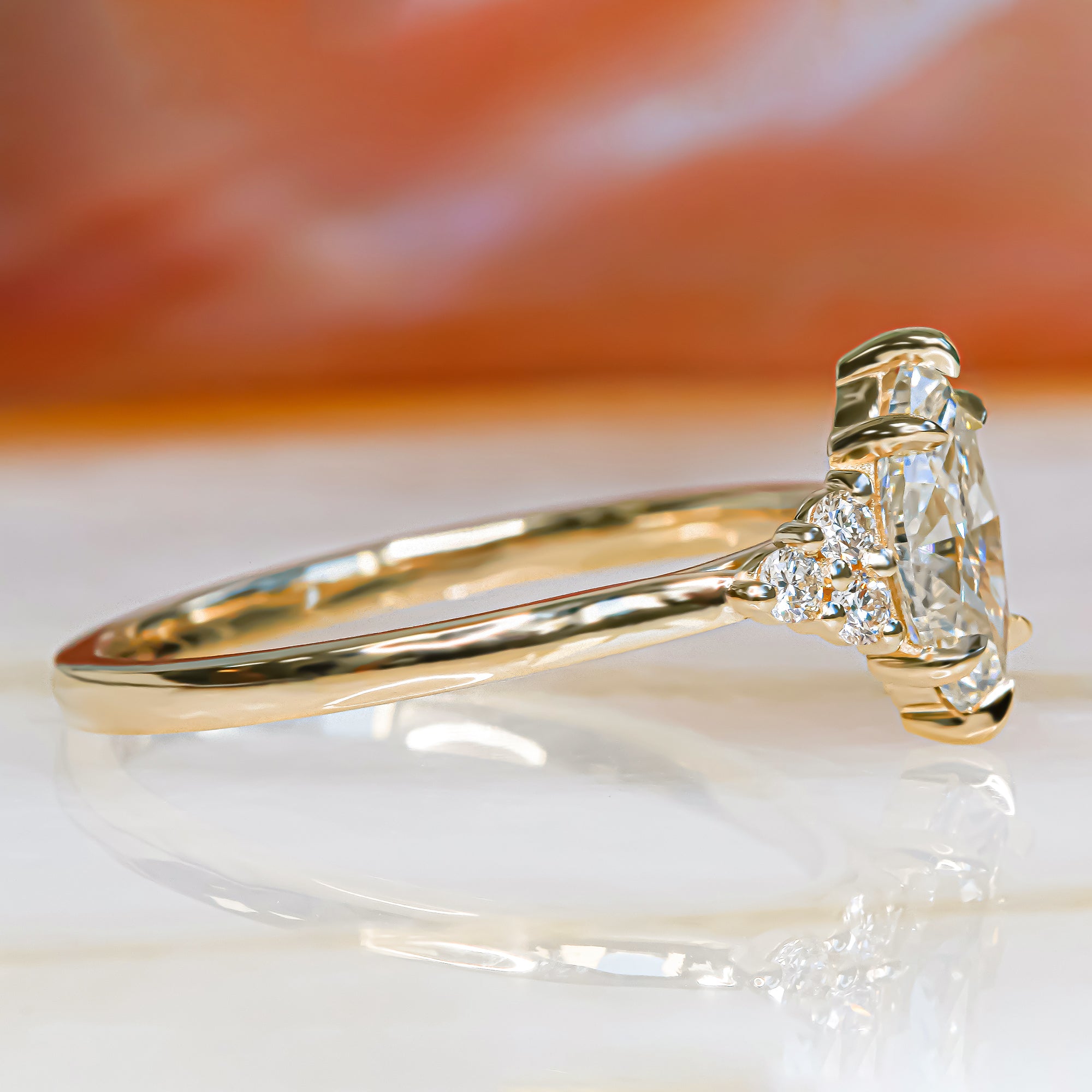 Plain Band Natural Marquise  Diamond Engagement Ring