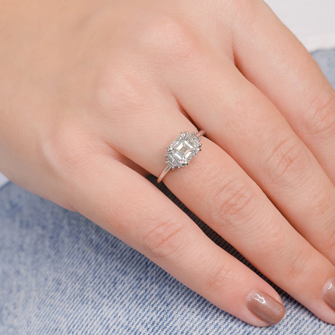 Natural Asscher Cut  Diamond Engagement Ring